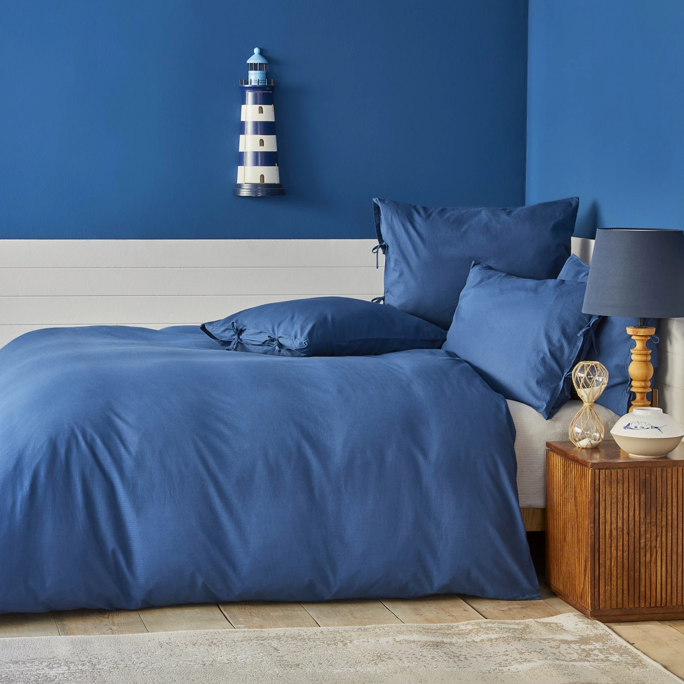 NAU PRUVA NAVY BLUE DOUBLE KS DUVET COVER SET