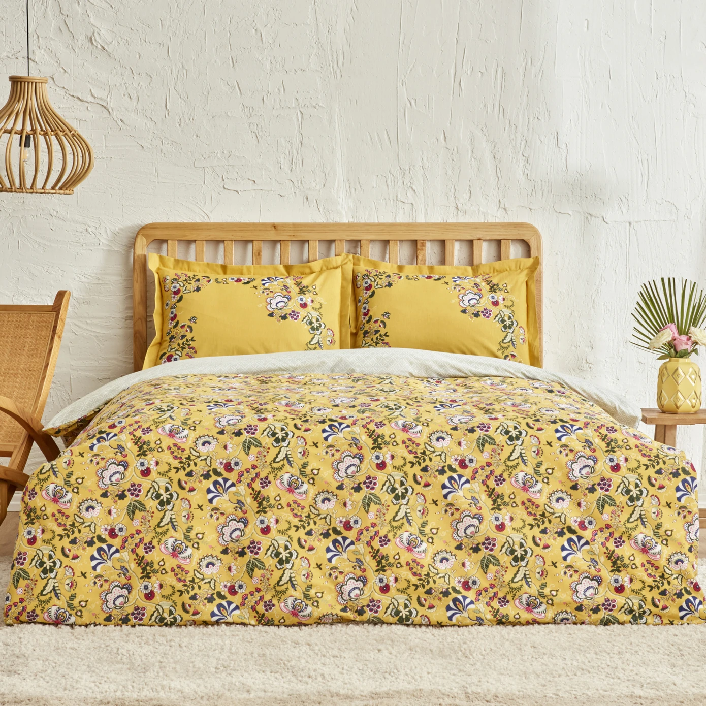 KH LANSY YELLOW 100% COTTON SINGLE KS DUVET COVER SET