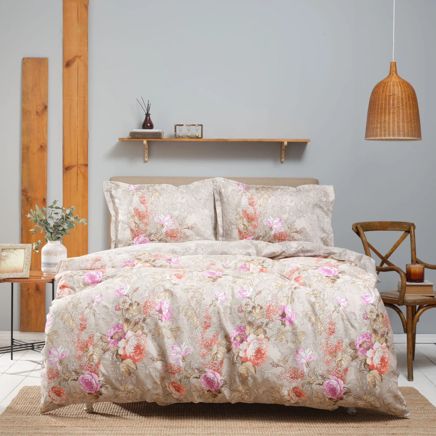 KH TRESNA GRAY DOUBLE SIZE 100% COTTON SATIN DUVET COVER JEWELRY