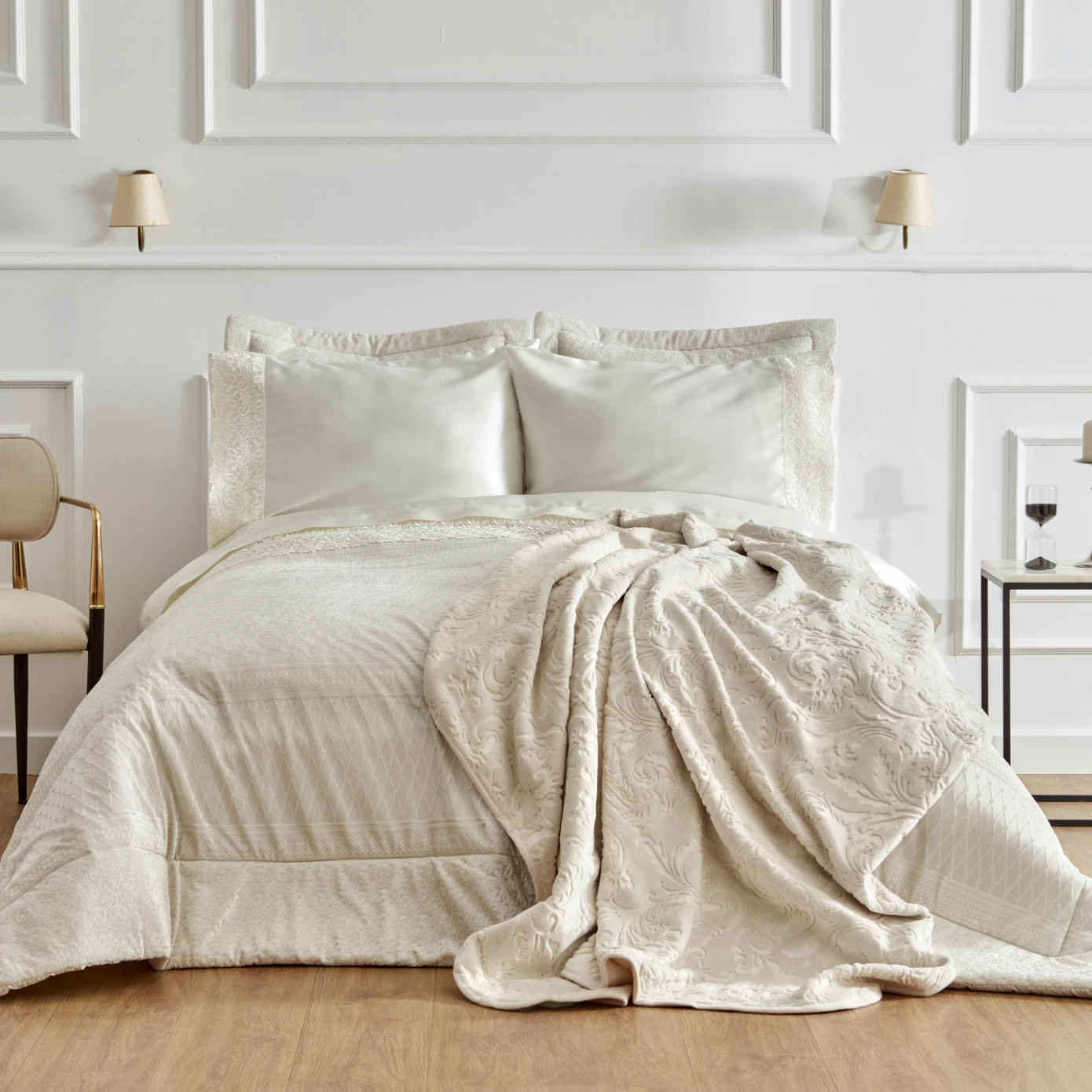 ANITA ECRU SATIN 8 PIECE DOUBLE SET