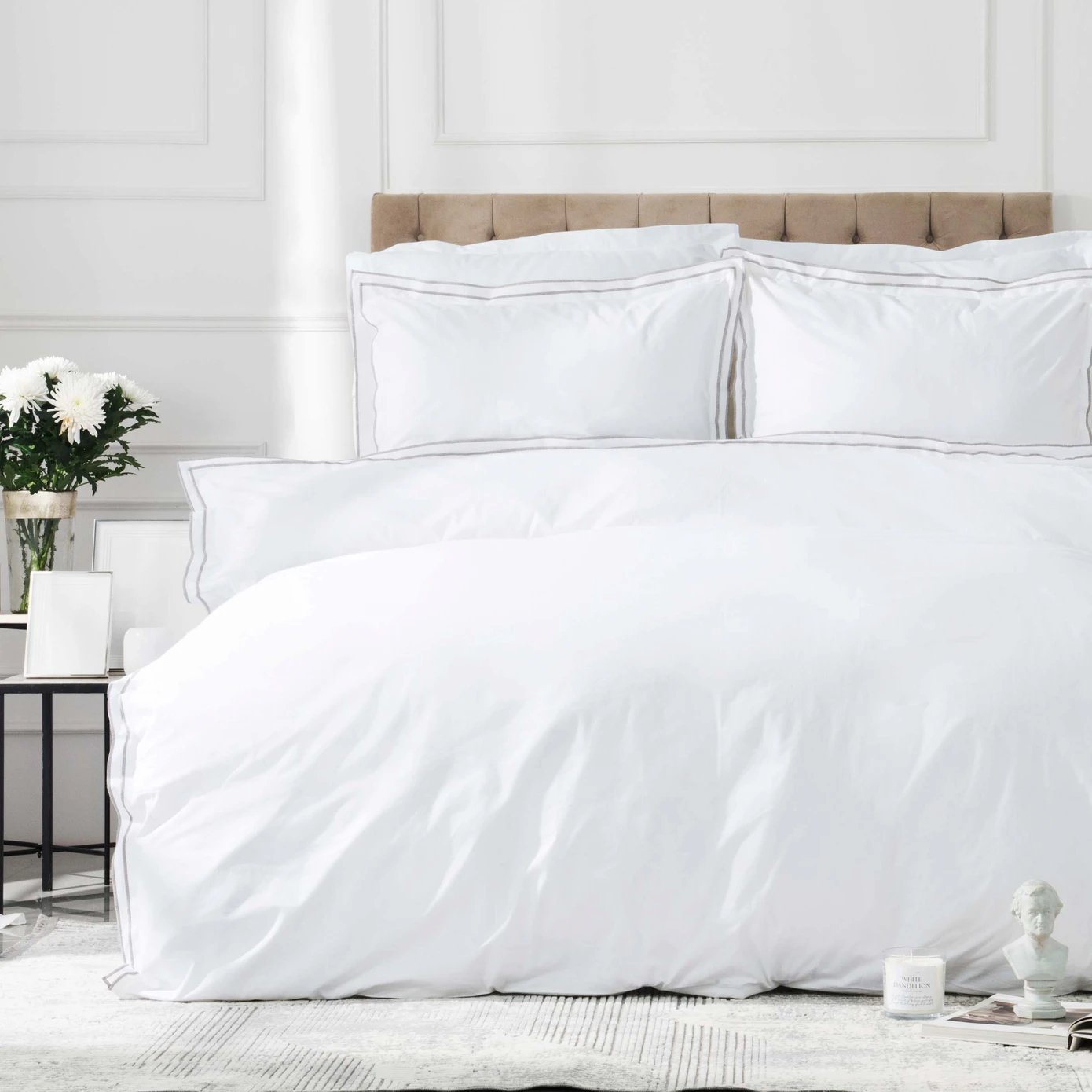 WHITE COL VICTORIE GRAY PICOLE PERCALE CIFT KS NEV SET
