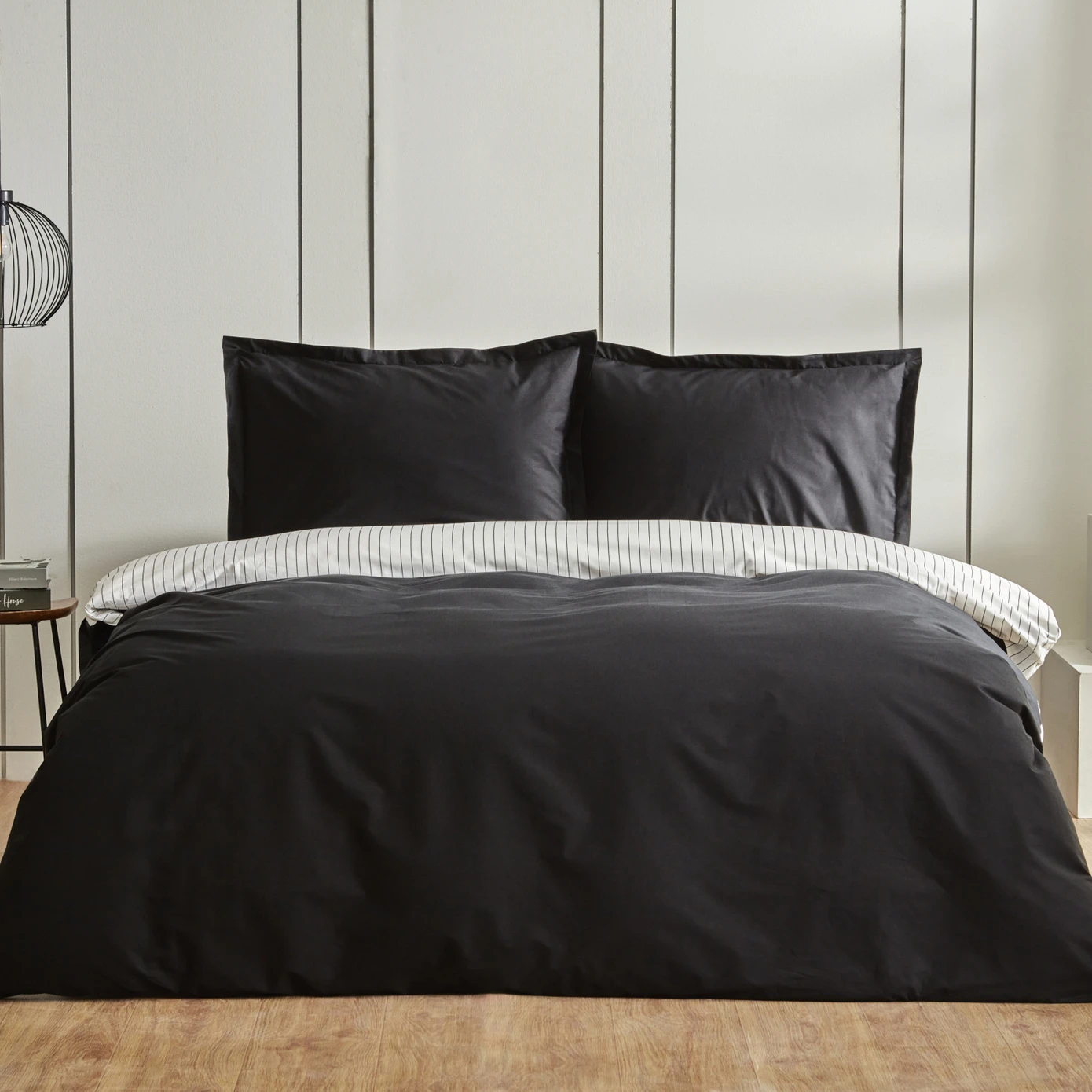COOL TOUCH STRIPE BLACK DOUBLE DUVET COVER SET