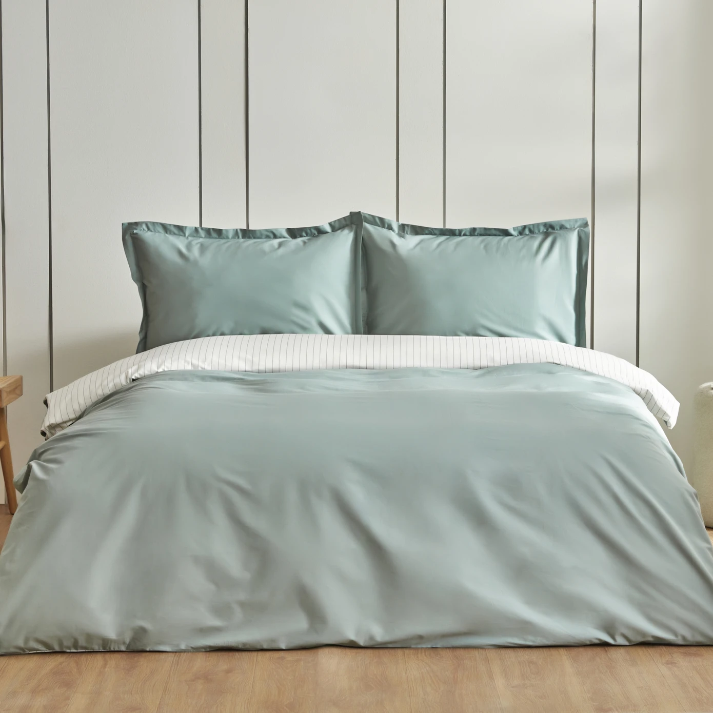 COOL TOUCH STRIPE GREEN DOUBLE DUVET COVER SET