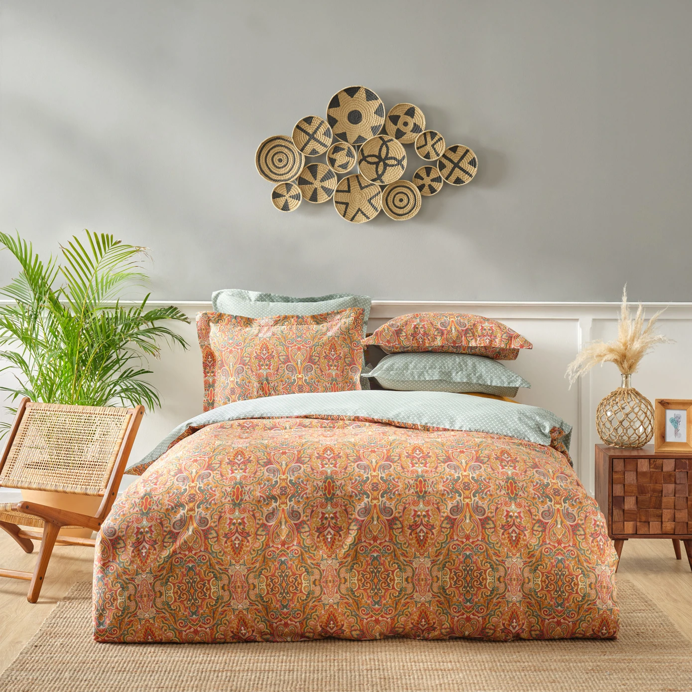 KH EVAN TILE DOUBLE 100% COTTON SATIN DUVET COVER SET