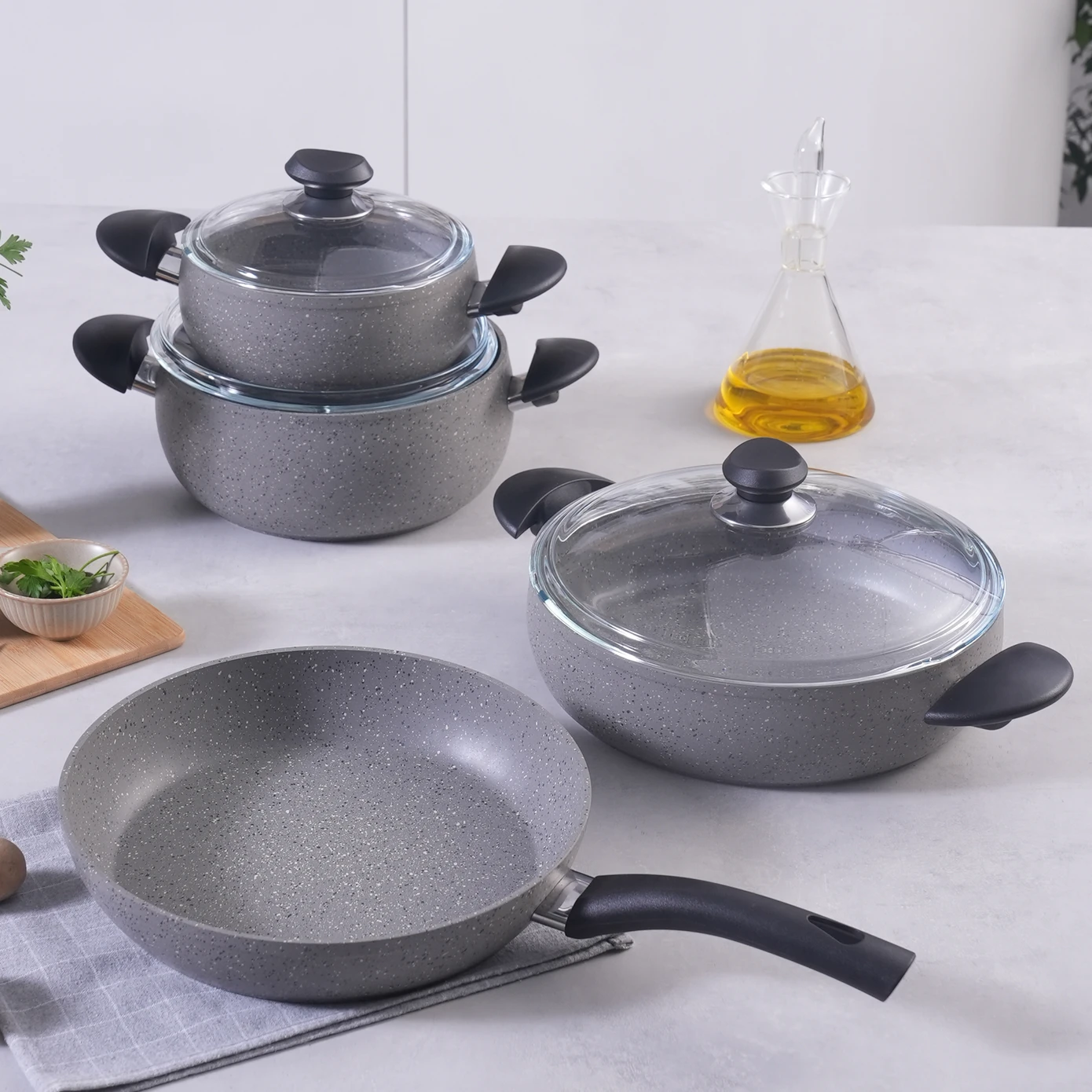 KARACA BIOGRANITE AVANOS 7 PIECE COOKWARE SET-GRAY