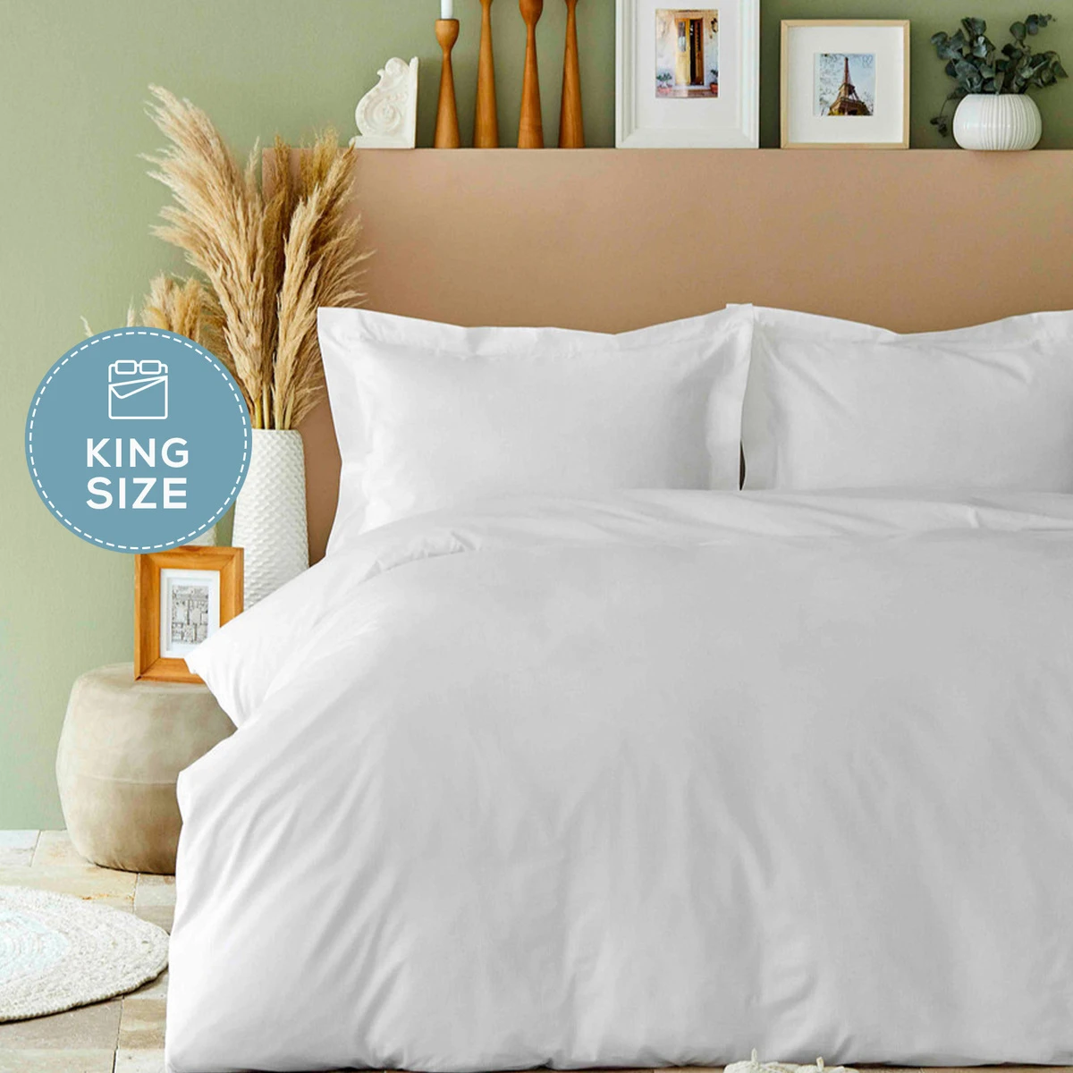 [200.21.01.0721] BACK TO BASIC WHITE 100% COTTON KING SIZE DUVET COVER SET