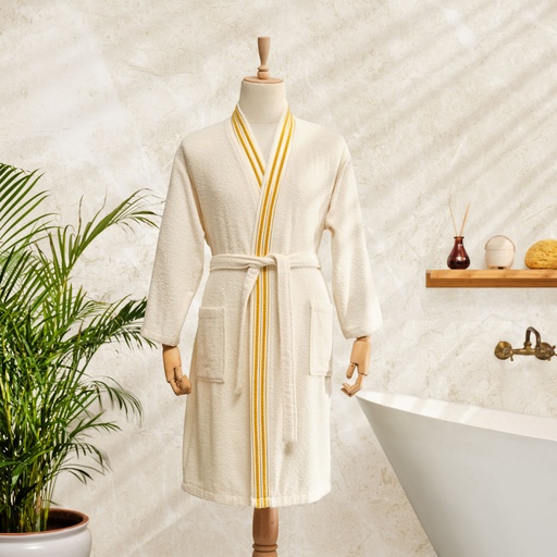 [200.21.01.0412] MINKA OFFWHITE/GOLD SONIL 100% COTTON BATHROBE L/XL