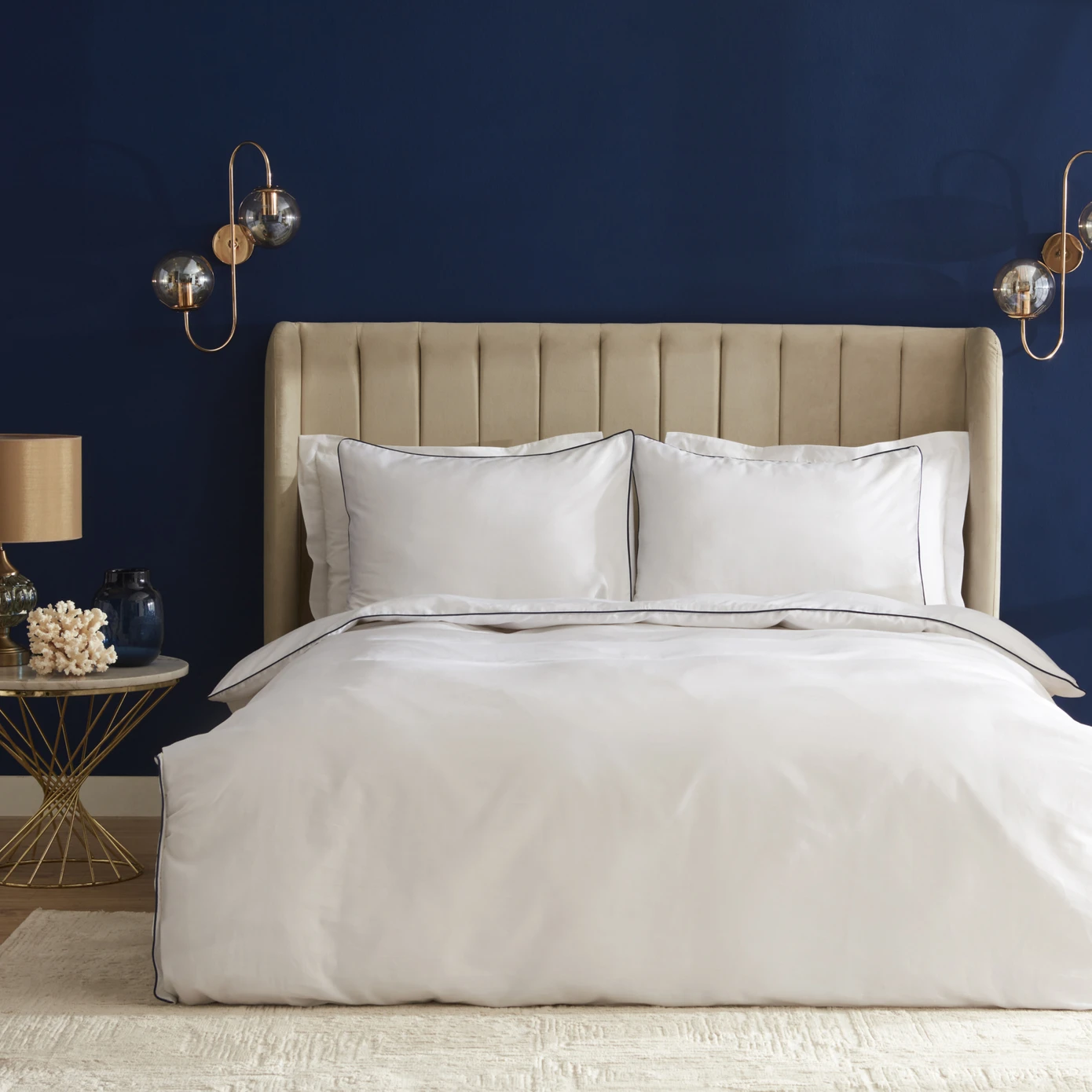 [180.01.01.1350] NAU PERCY NAVY SATIN DOUBLE DUVET COVER TK