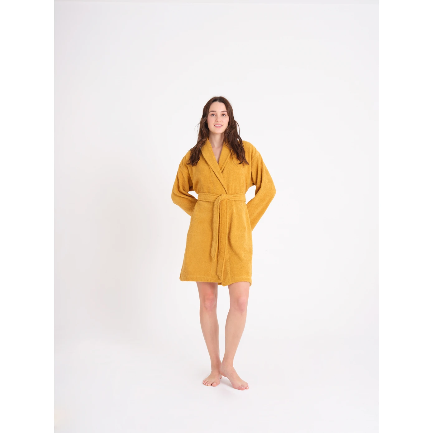 [200.21.01.0658] BARCELONA MUSTARD SLIM 100% COTTON BATHROBE S/M