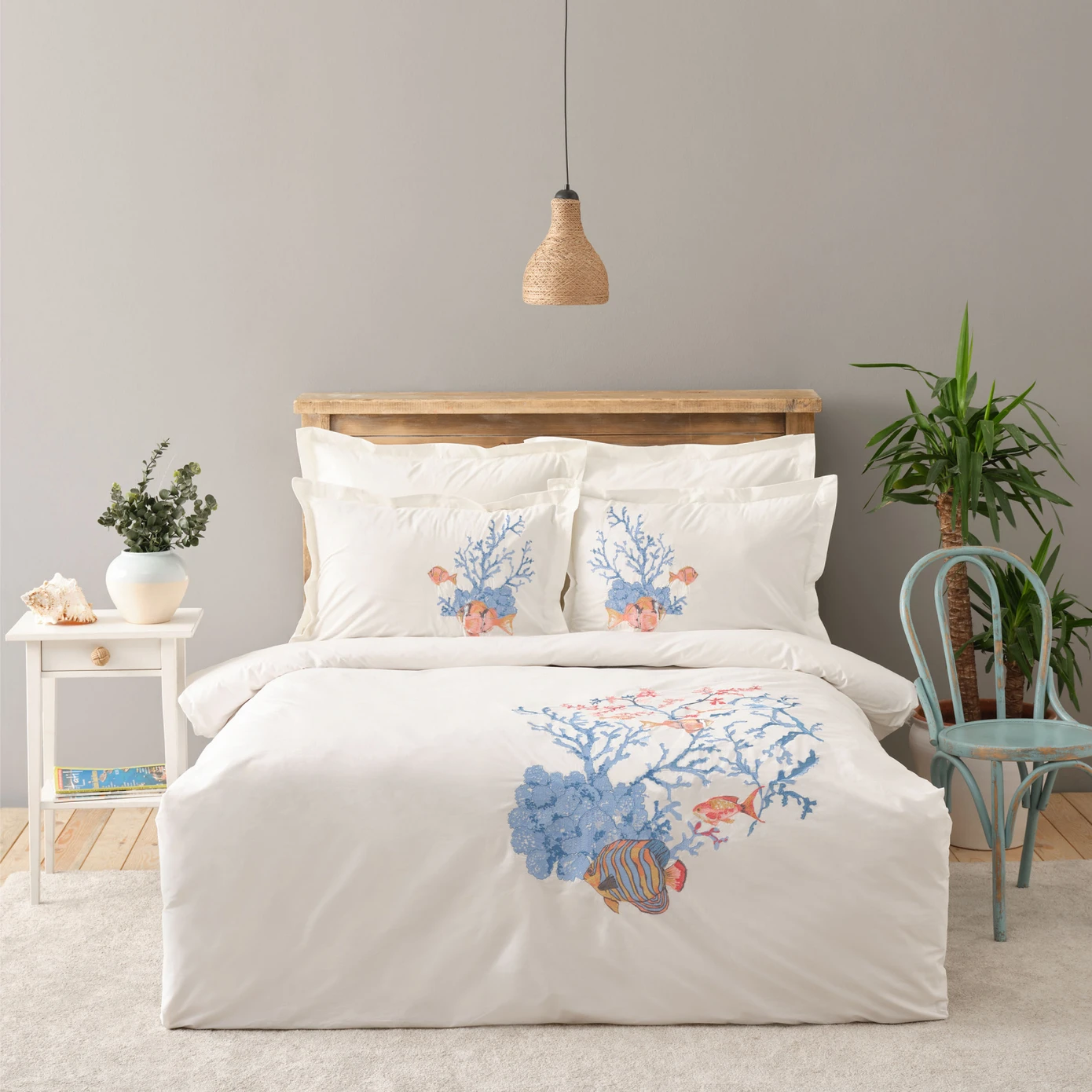 [200.22.14.0106] RUBY WHITE 100% PMK DOUBLE EMBROIDERED DUVET COVER SET