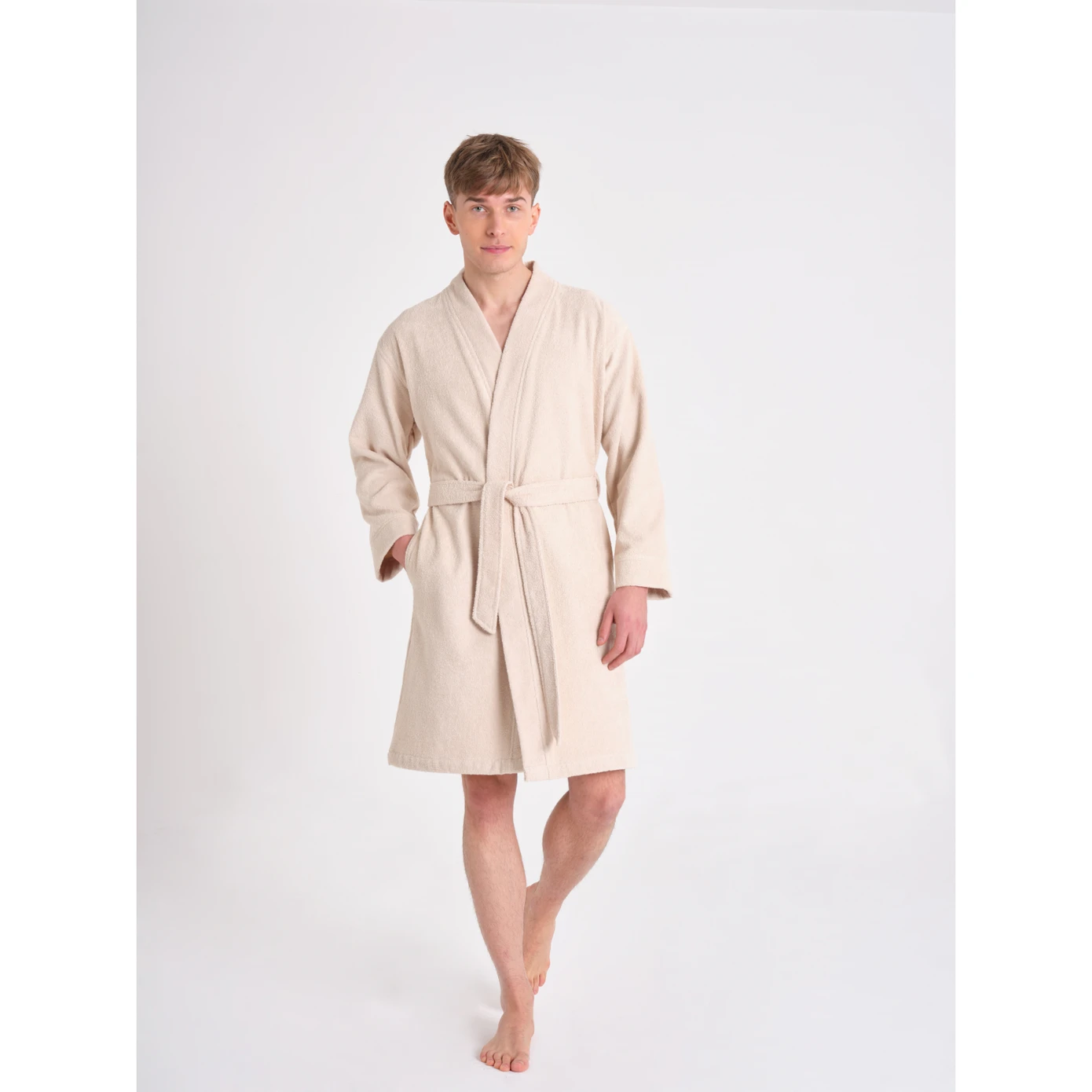 [200.21.01.0620] ROMA BEIGE REGULAR KIMONO 100% COTTON BATHROBE M/L