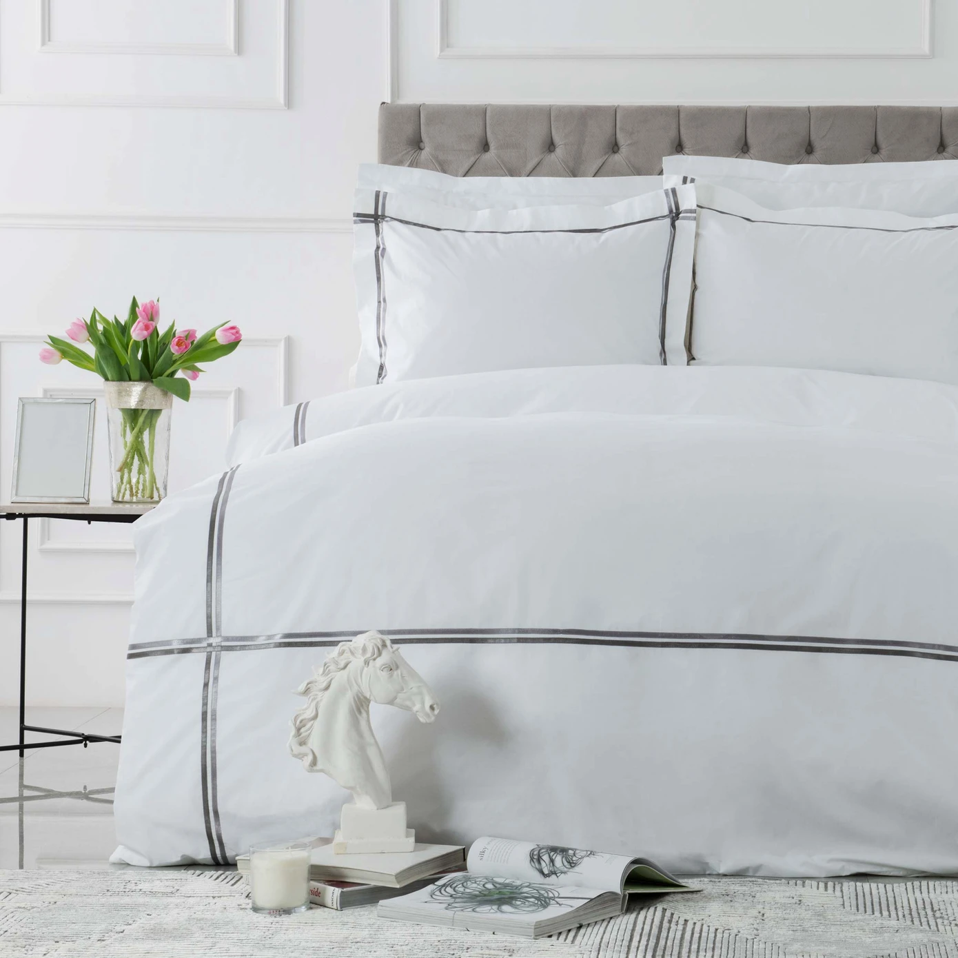 [200.20.01.0102] WHITE COL VALSE GRI SATEN SERITLI PERCALE CIFT KS NEV TAKIMI