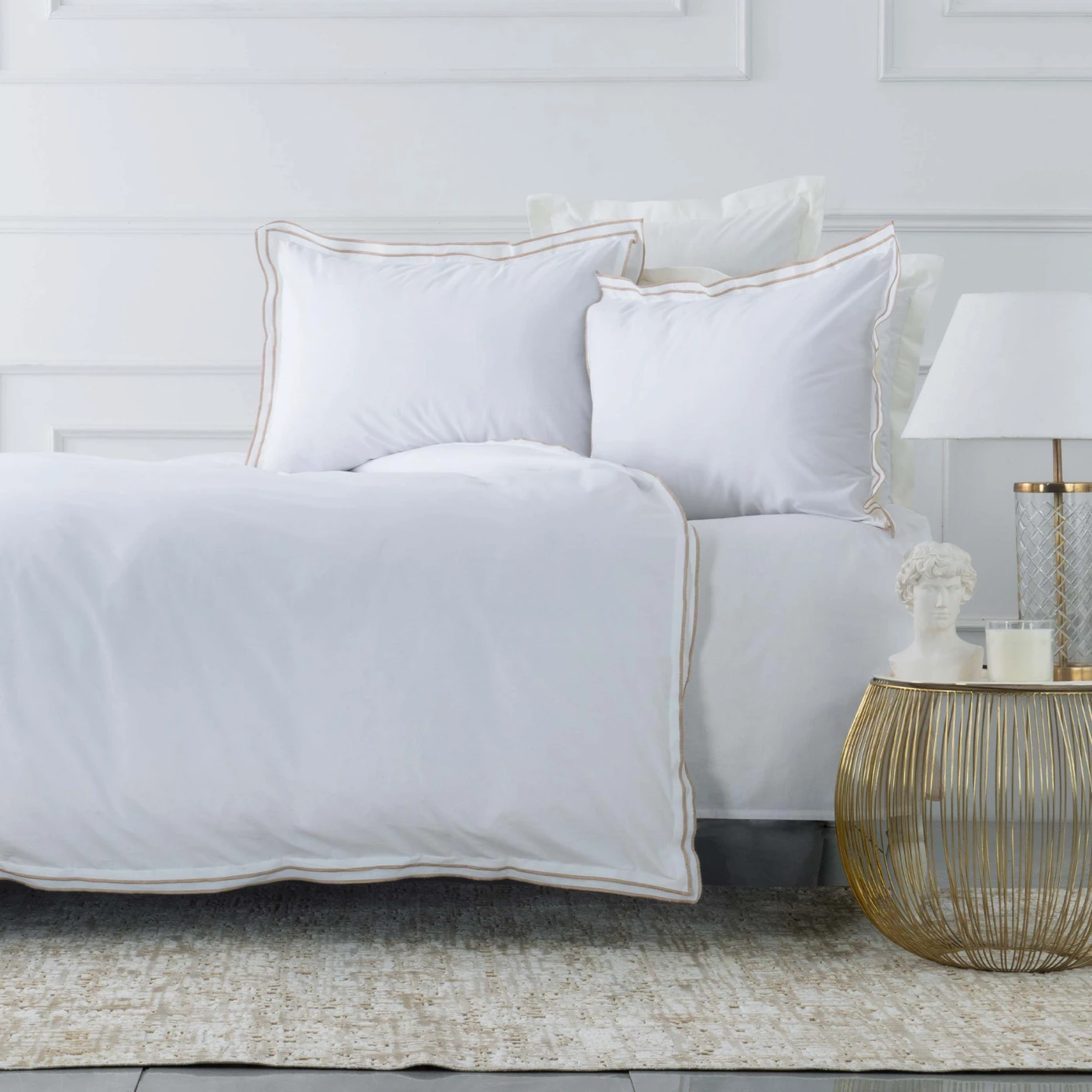 [200.20.01.0106] WHITE COL VICTORIE BEIGE PICOLE PERCALE CIFT KS NEV SET