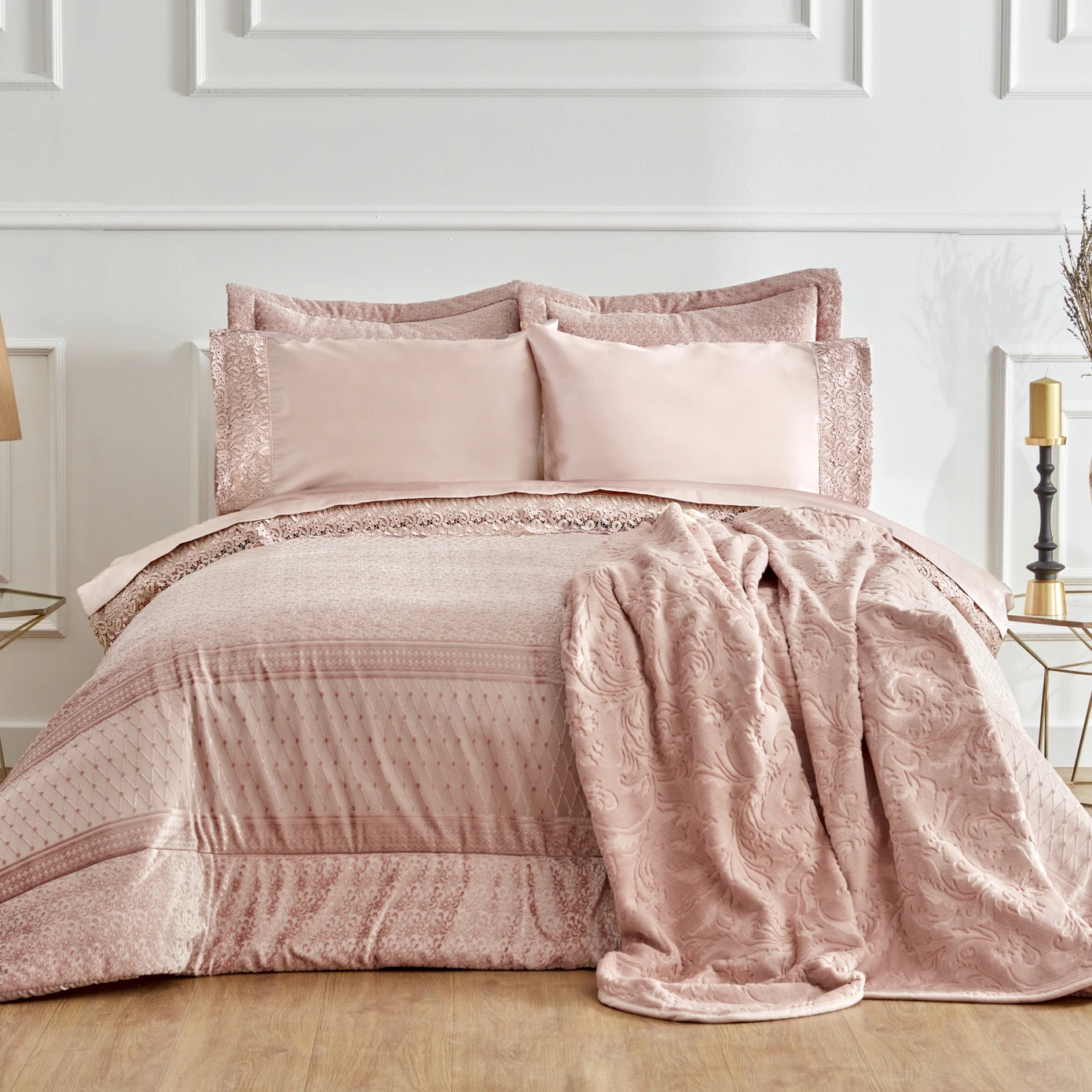 [200.22.14.0198] ANITA ROSE GOLD SATIN 8 PIECE DOUBLE SET