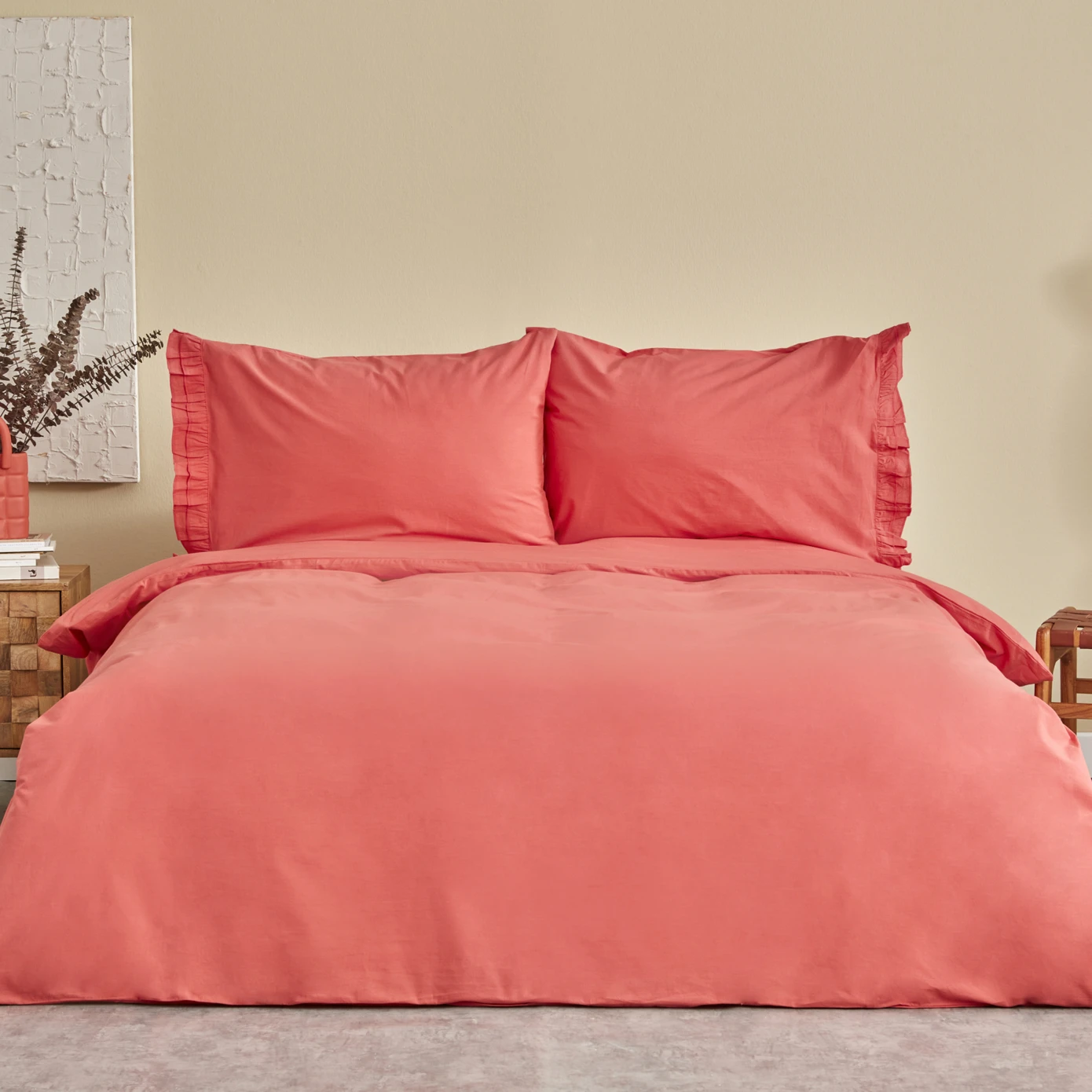 [200.22.14.0207] KARACA HOME DENIM AZUR KIRMIZI ÇİFT KİŞİLİK NEVRESİM SETİ