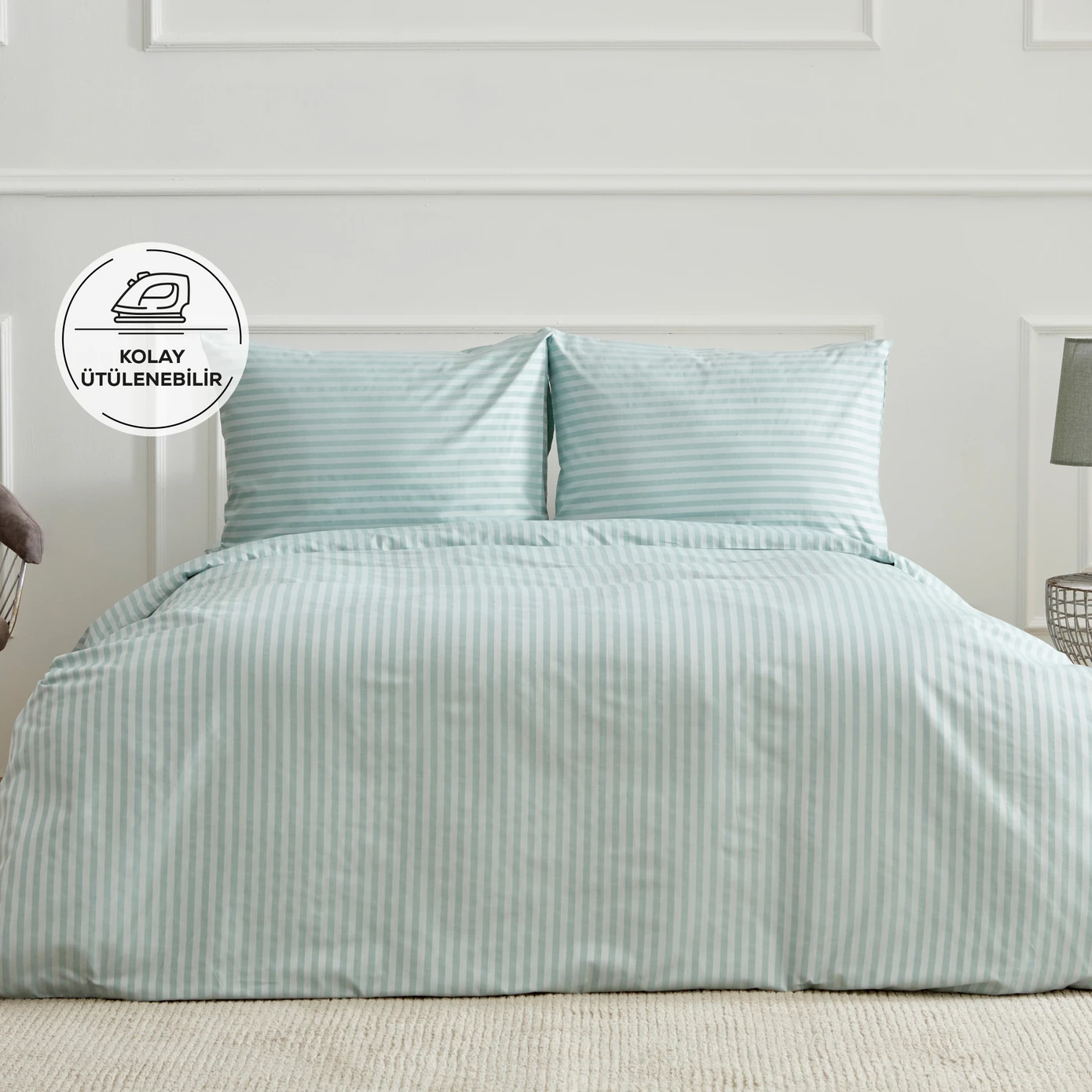 [200.22.05.0134] KH JOSEF MINT CIZGIL SATIN DOUBLE KS DUVET COVER TKM PP