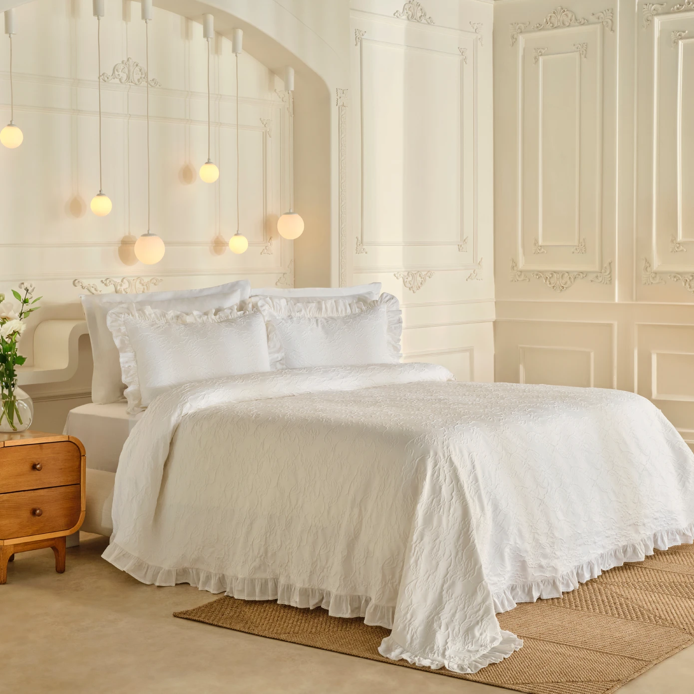 [200.22.14.0046] WHITE COLL TYRA WHITE DOUBLE BED COVER