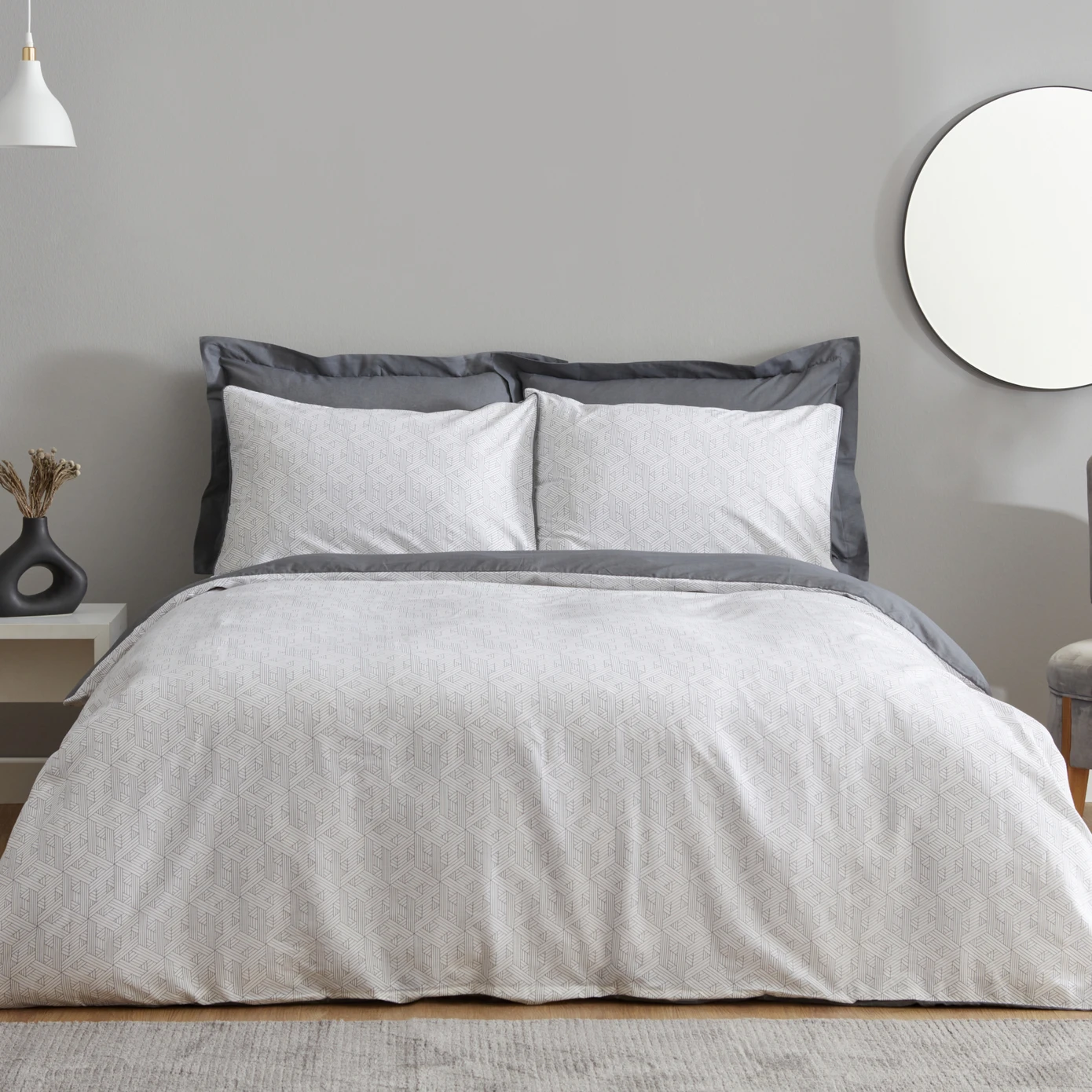 [200.22.05.0122] KH FERNE GRAY 100% COTTON RNF CIFT KS DUVET COVER SET