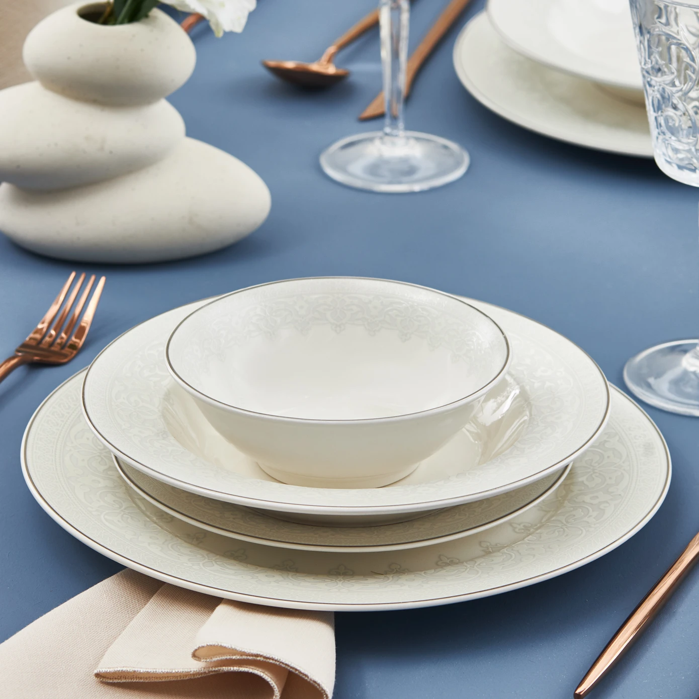 [153.09.01.2233] KARACA DOME 24 PIECES PORCELAIN DINNER SET FOR 6 PEOPLE