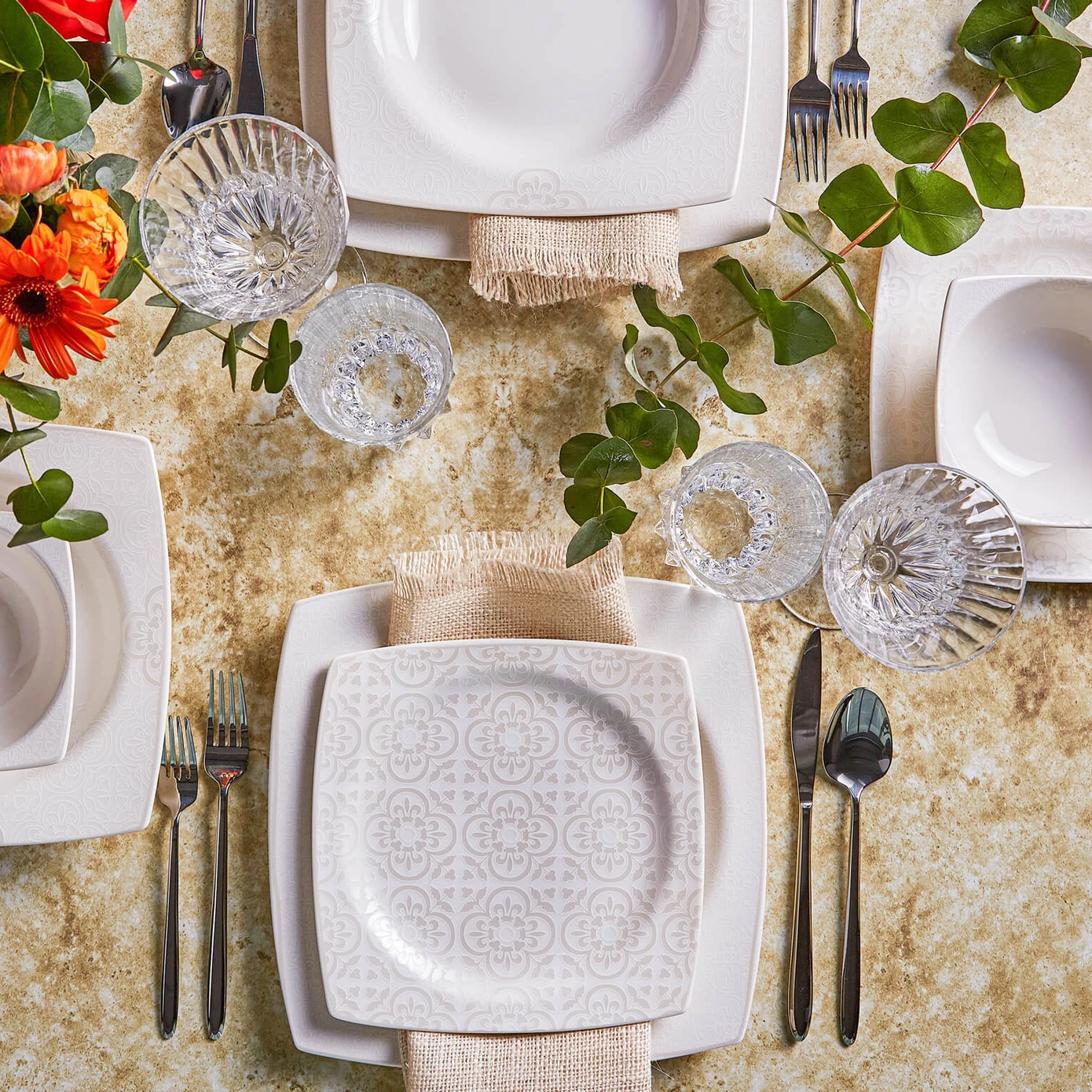 [153.01.05.4036] KARACA ROYAL LACE 24 PIECES DINNER SET SQUARE