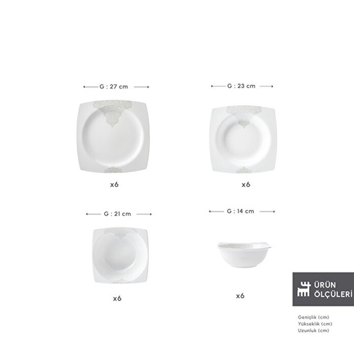 [153.03.06.9234] KARACA FLAVA 24 PARÇA 6 KİŞİLİK CREAMBONE YEMEK TAKIMI