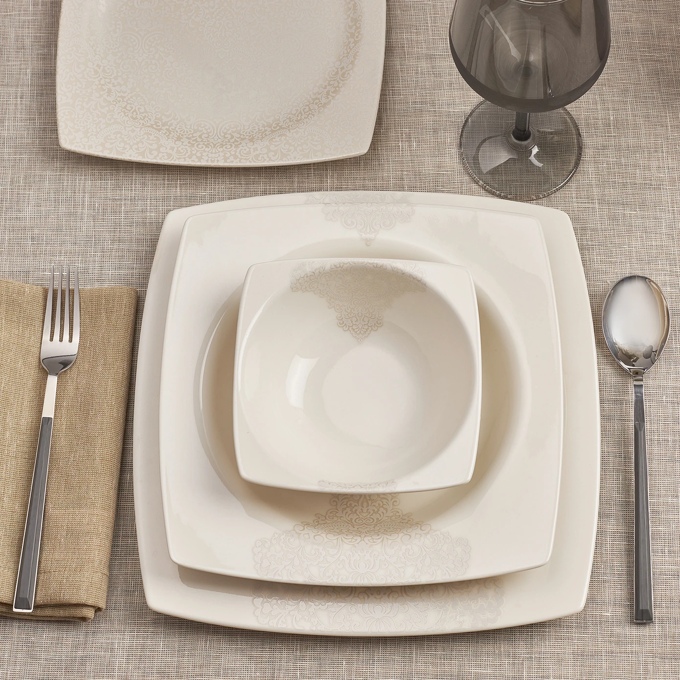 [153.03.06.9234] KARACA FLAVA 24 PIECES CREAMBONE DINNER SET FOR 6 PEOPLE