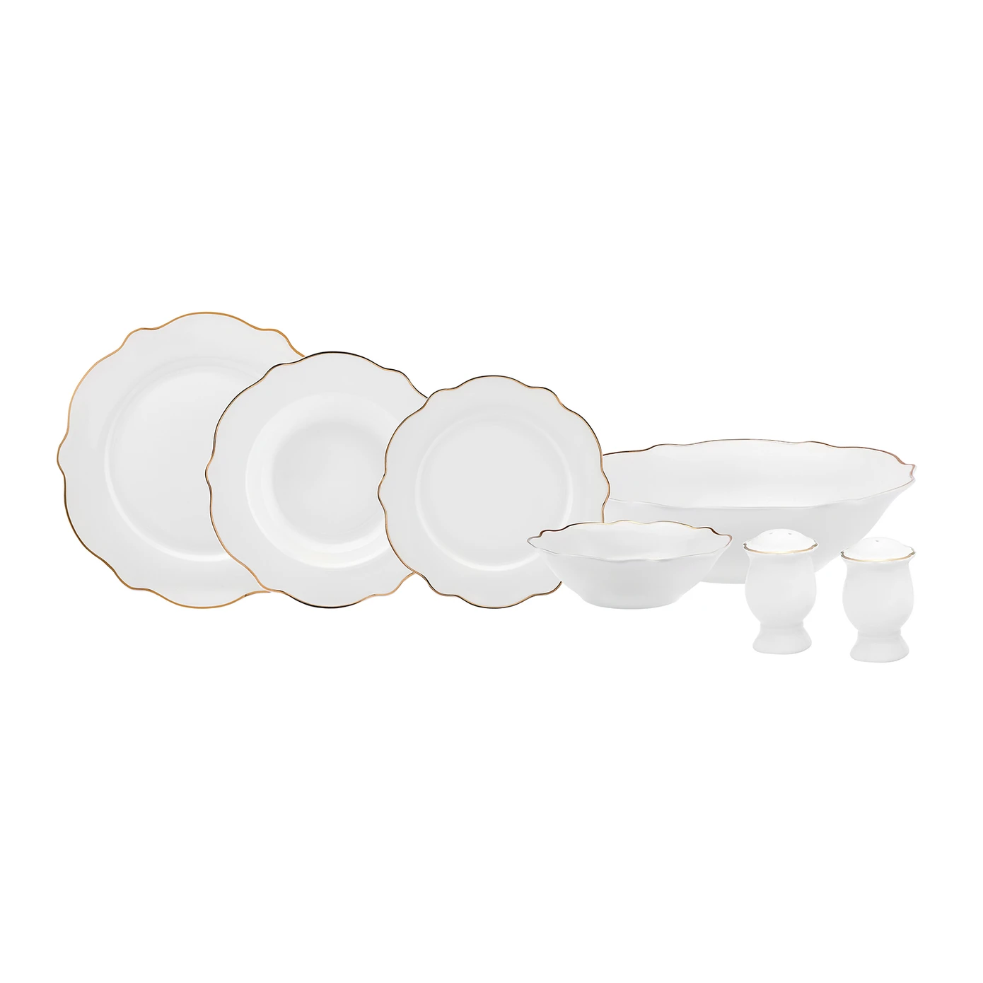 [153.03.08.3232] KARACA DAISY GOLD WAVE SHAPE LONG BOWL 27 PIECES 6 KŞLK YMT