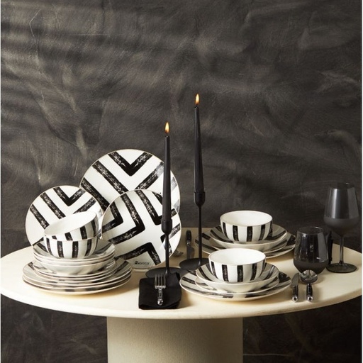 [153.03.06.9605] KARACA BLACK BLUSH LINE 24 PIECE DINNER SET FOR 6 PEOPLE