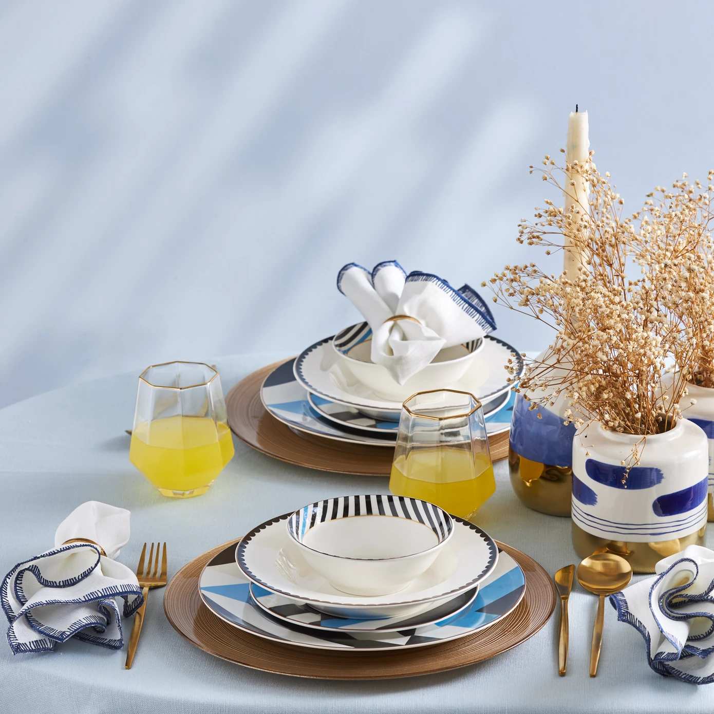 [153.03.06.9345] KARACA POSTS BLUE 24 PIECE DINNER SET FOR 6 PEOPLE