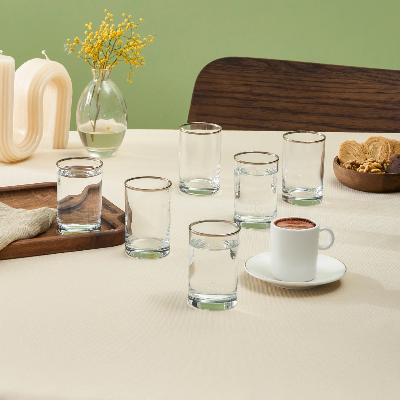 [153.03.08.4439] KARACA IŞIL 6 عبوات من أكواب القهوة الجانبية البلاتينية