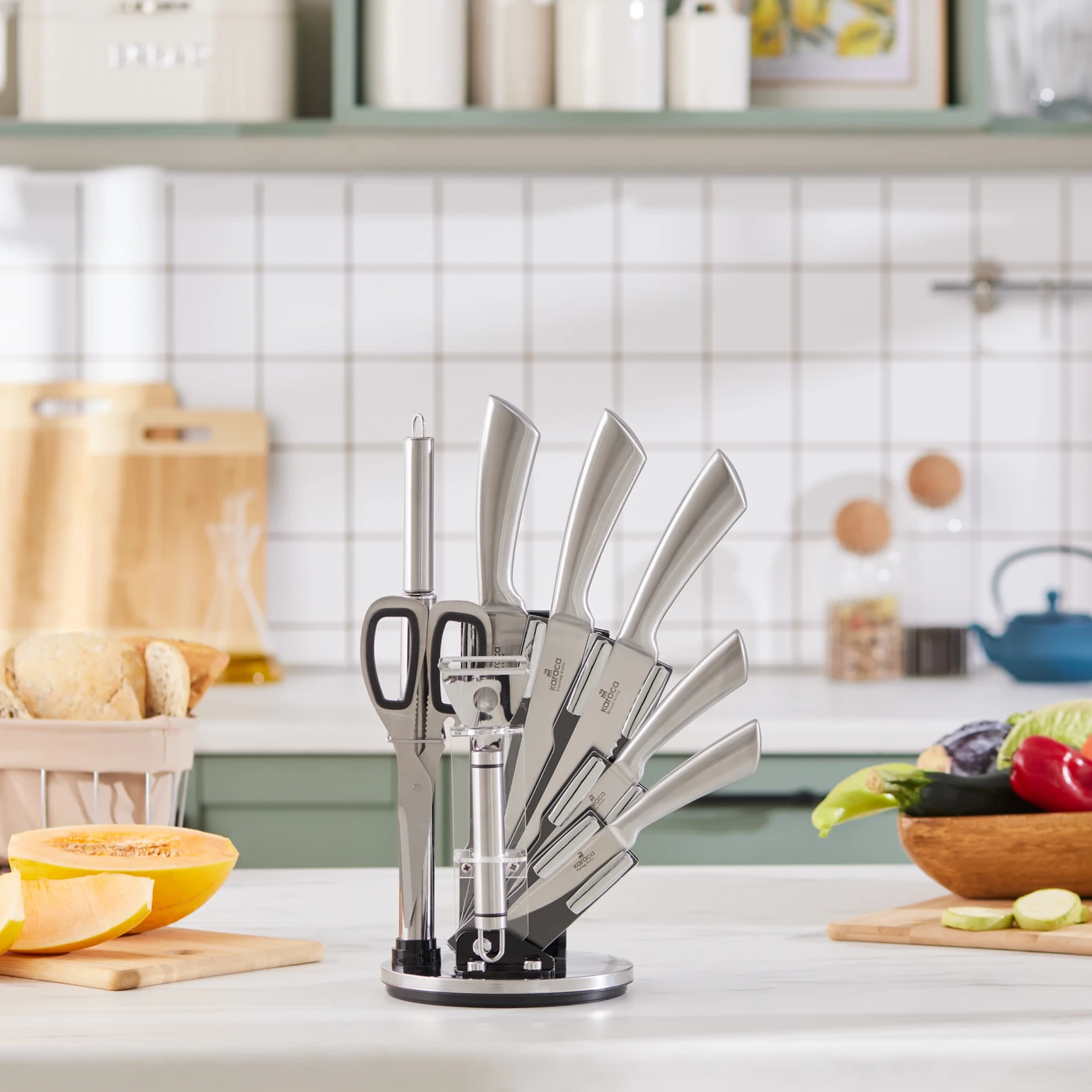 [153.03.08.2492] KARACA MEISTER PALM 9 PIECE KNIFE SET