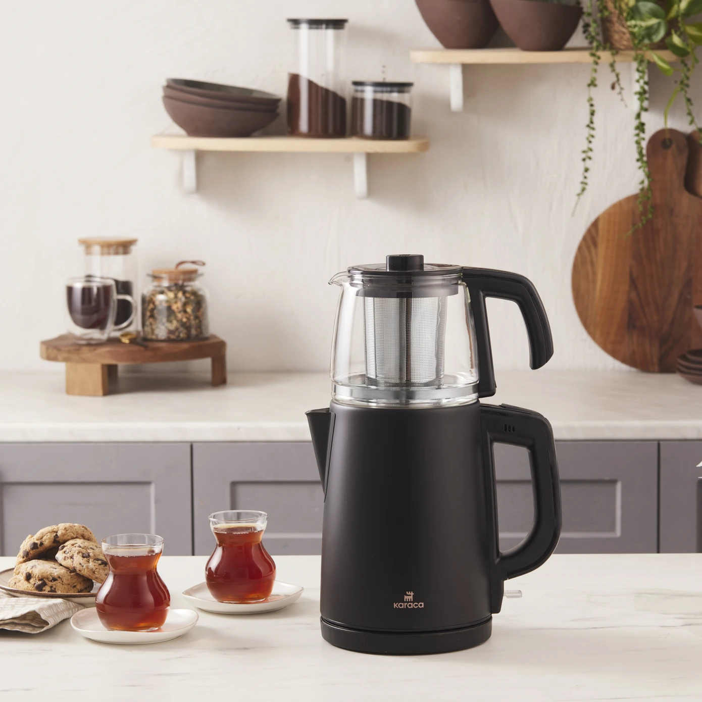 [153.03.08.3621] KARACA TEA GLASS STEEL TEA MK MATTE BLACK