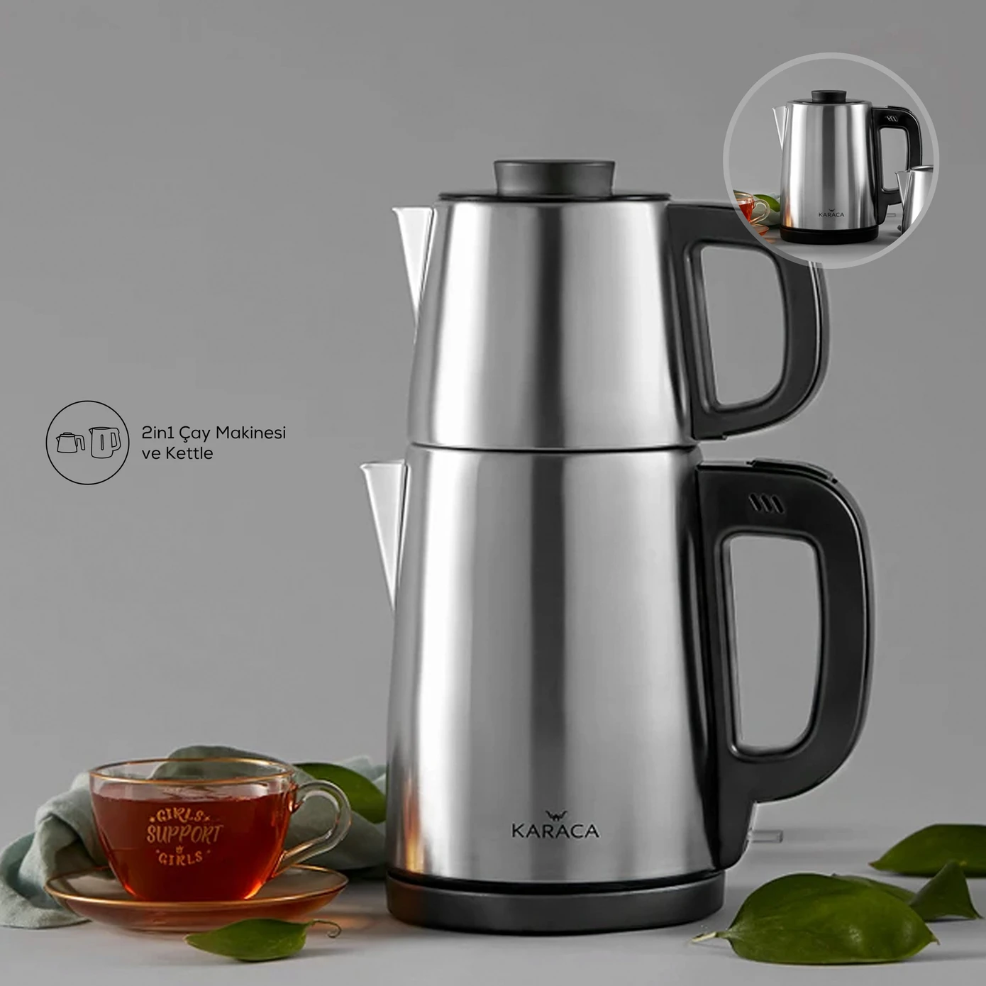 [153.03.06.1706] KARACA TEA BREAK 2IN1 ÇELİK ÇAY MAKİNESİ INOX SİYAH