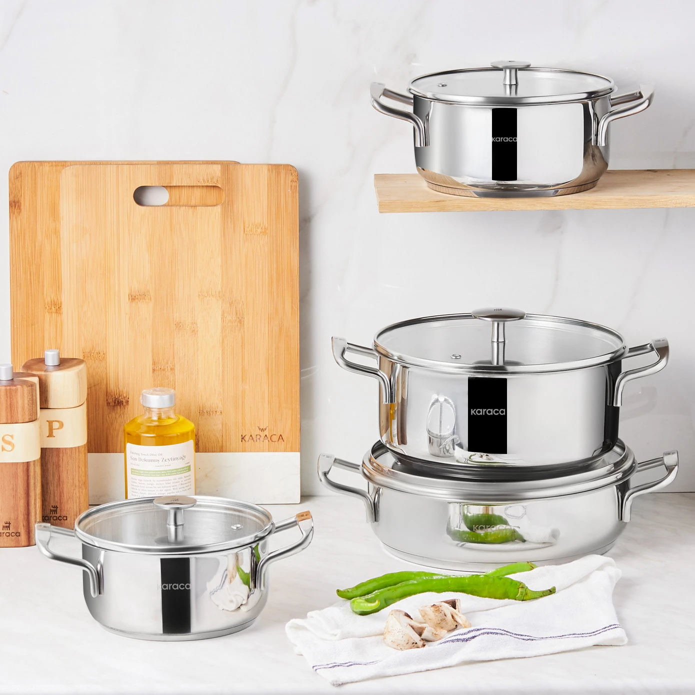 [153.03.08.2796] KARACA ALAZ 8 PIECE STEEL COOKWARE SET