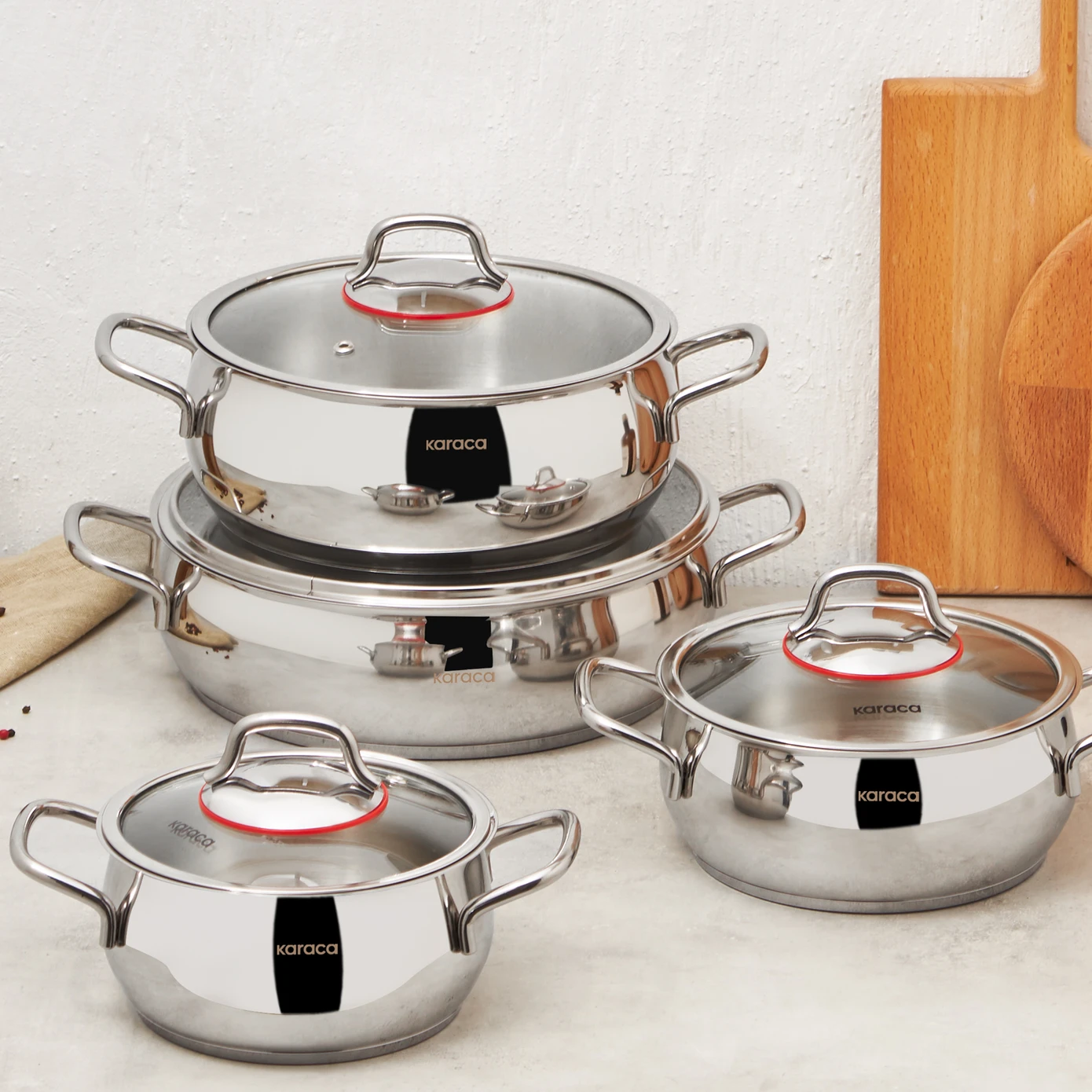 [153.03.08.0386] KARACA EMİRGAN STEEL POT SET 8 PIECES