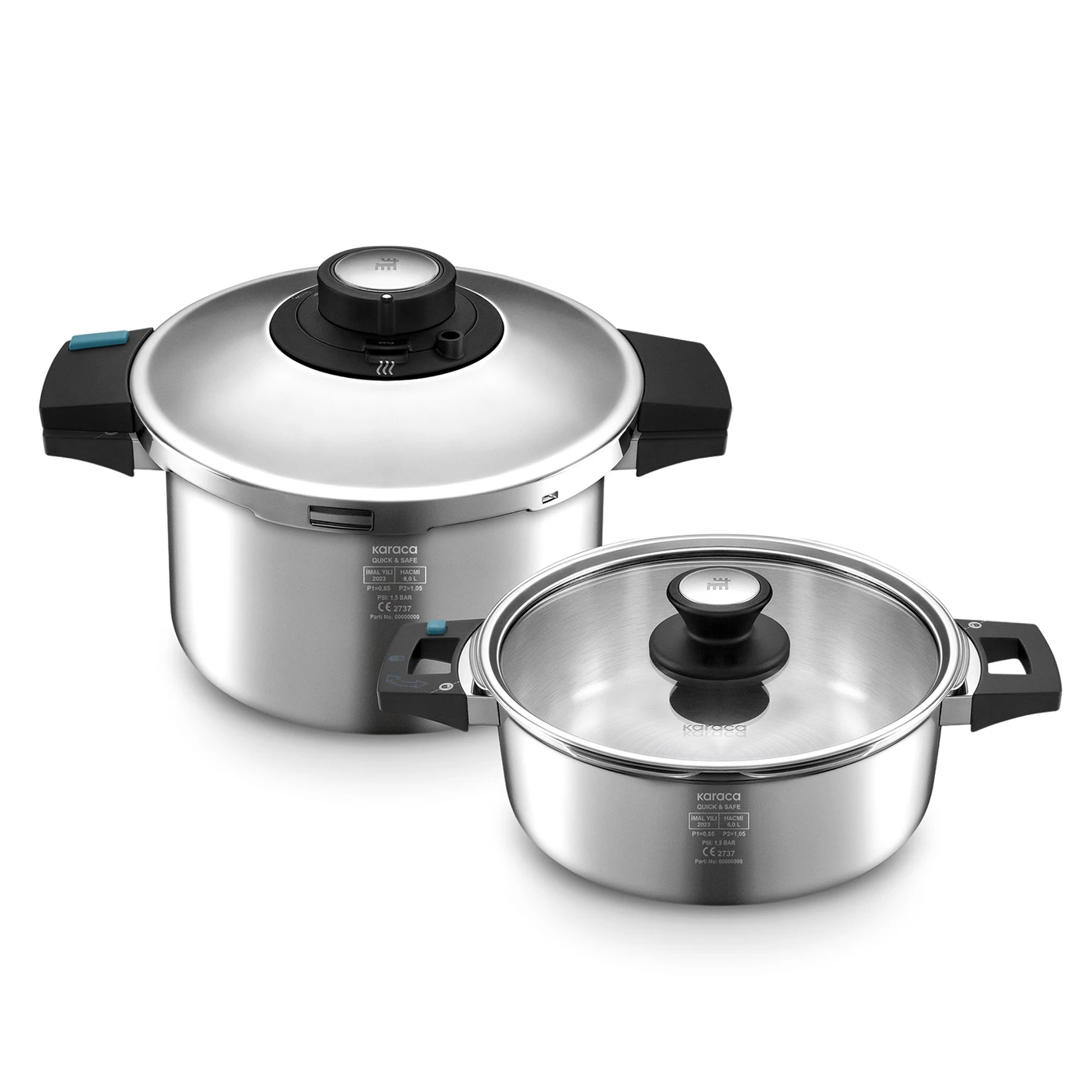 [153.09.01.3299] KARACA QUICK&SAFE 6+8 L PRESSURE COOKER SET