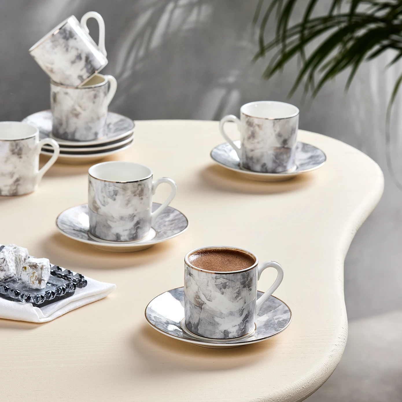 [153.09.01.2788] KARACA KUvars Gray 80 ML COFFEE CUP FOR 6 PEOPLE