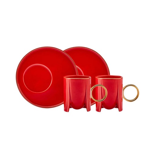 [153.03.05.0135] KARACA ADEL RED 75 ML ESPRESSO CUP FOR 2 PEOPLE