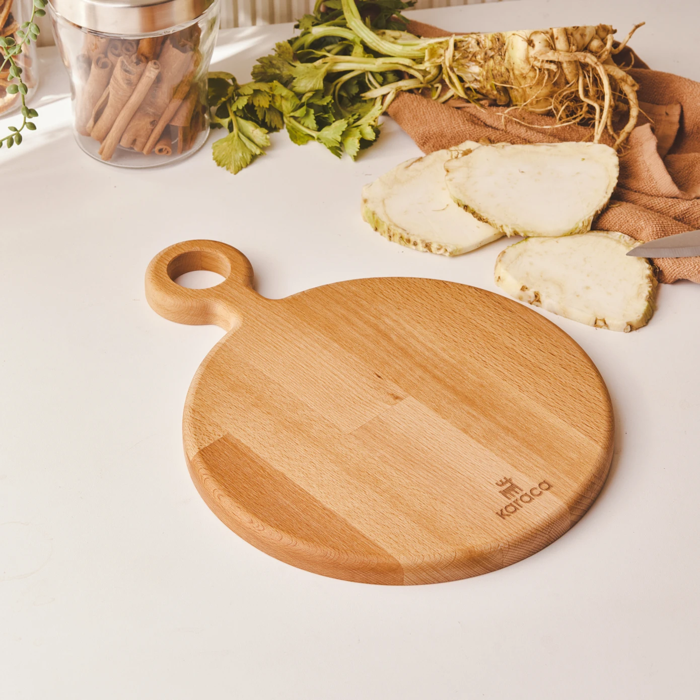[153.03.09.0084] KARACA WOODLAND ROUND CUTTING BOARD L