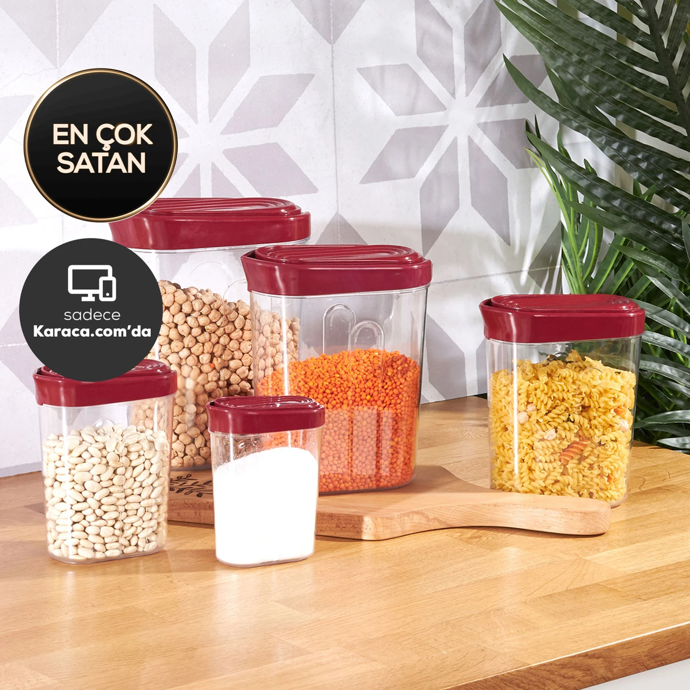 [153.03.06.4532] KARACA SLOT RED 5 PIECE STORAGE CONTAINER