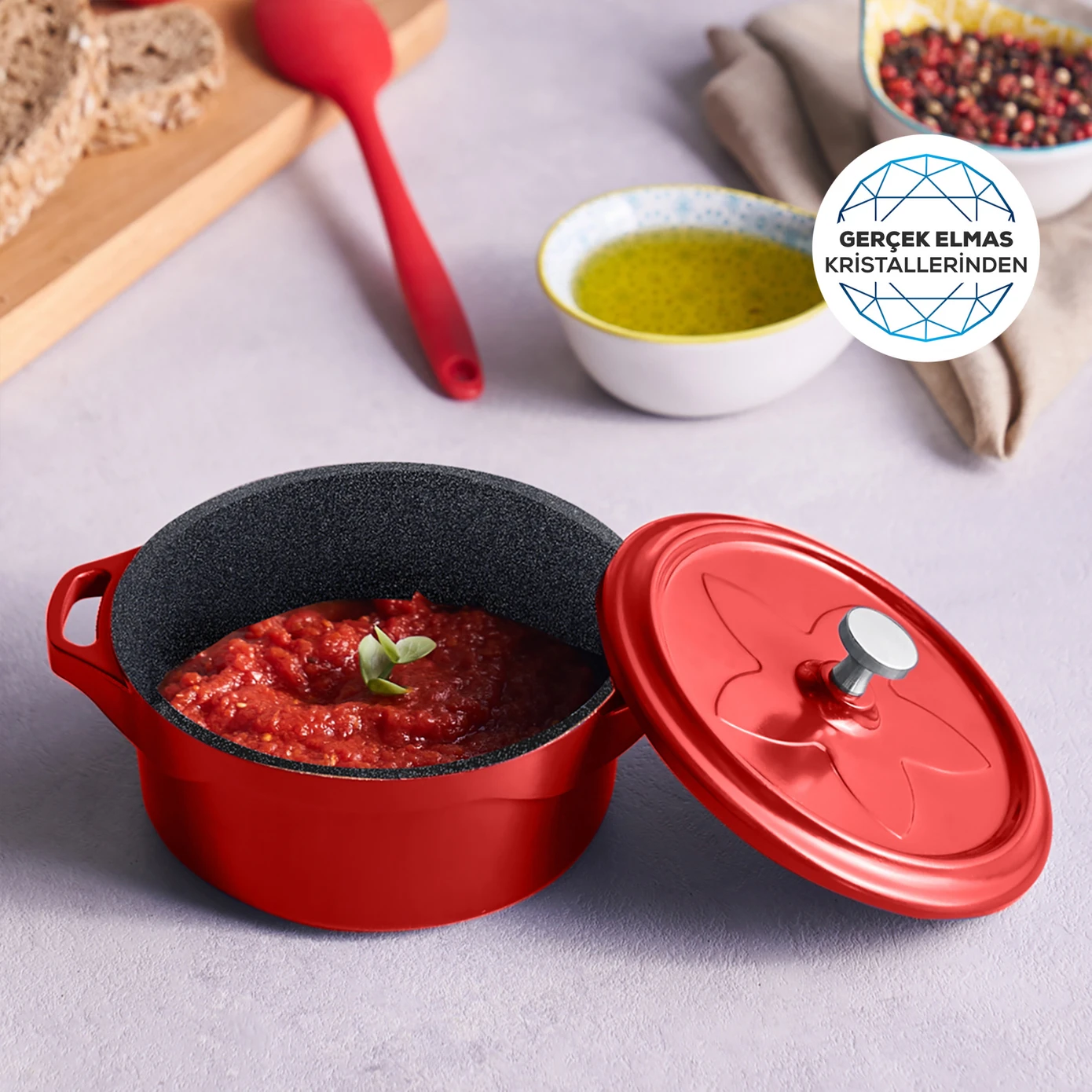 [153.09.01.3198] KARACA BIODIAMOND CANDY RED 12 CM CAST POT