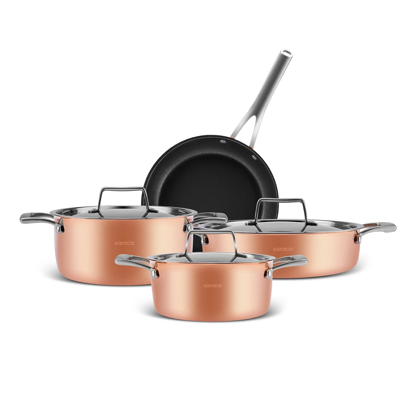 [153.03.08.3284] KARACA BIODIAMOND COPPER 7 PIECE COOKWARE SET