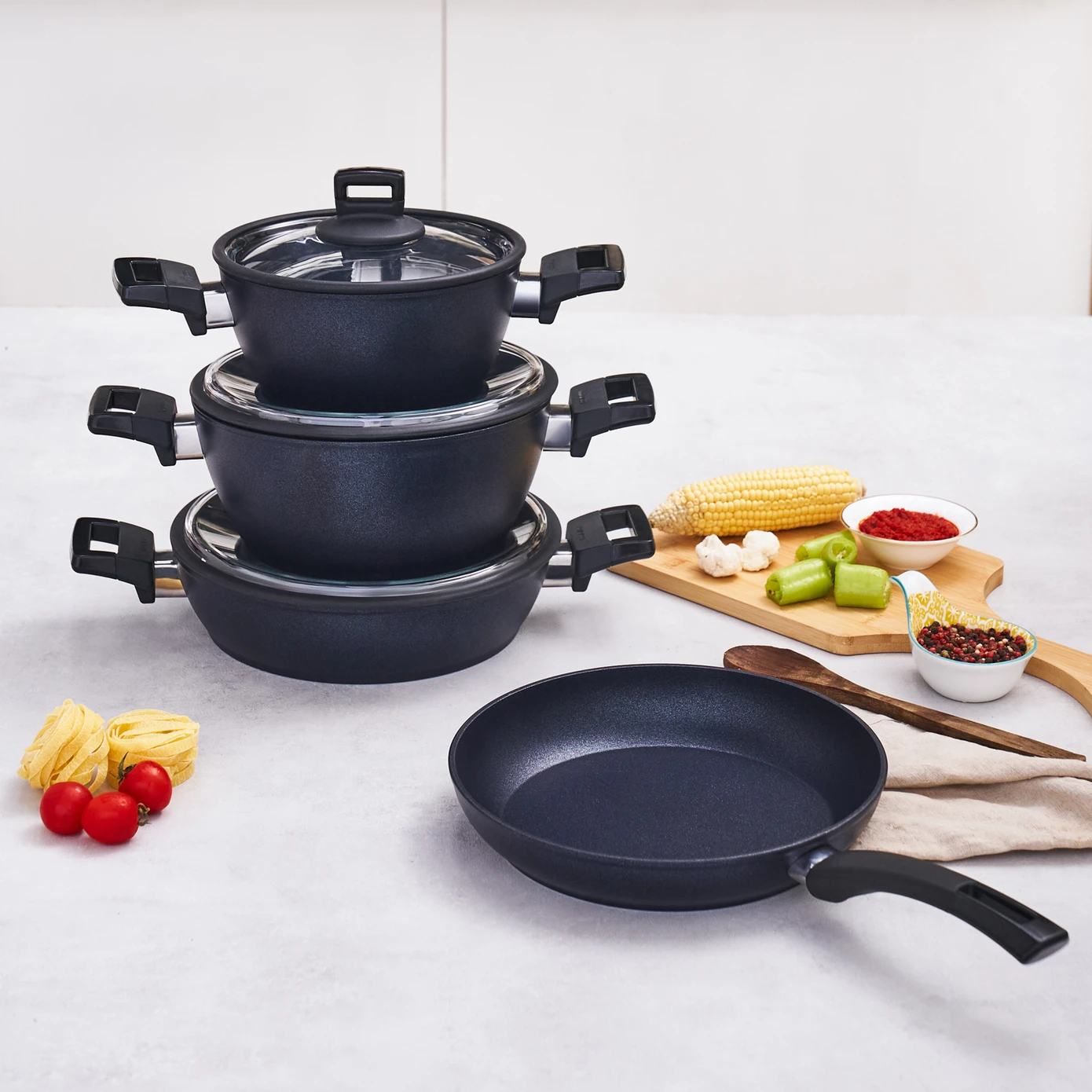 [153.09.01.3751] KARACA BIODIAMOND POWERFUL PLUS 7 PIECE COOKWARE SET