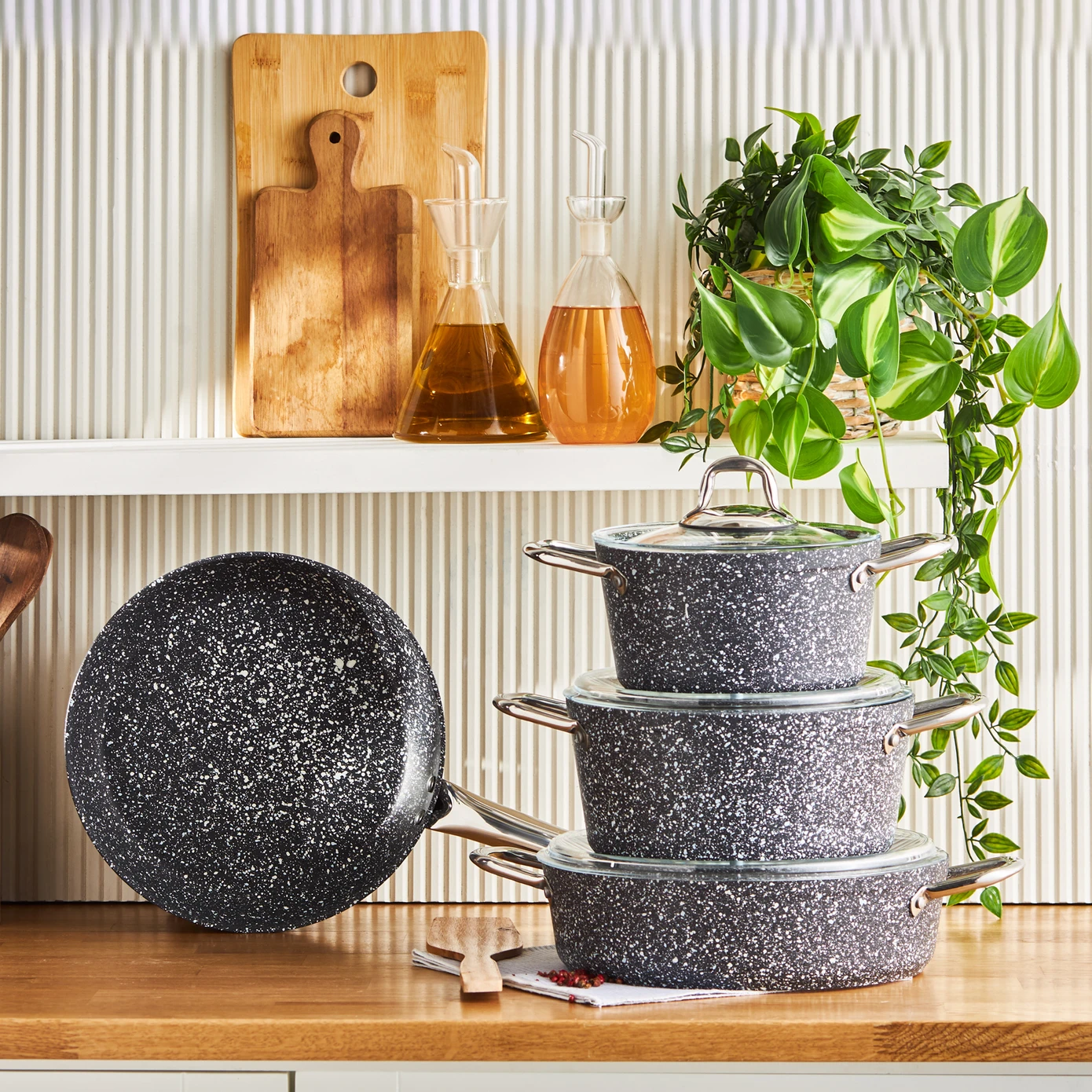 [153.09.01.1641] KARACA BIOGRANITE NAVY STONE 7 PIECE COOKWARE SET