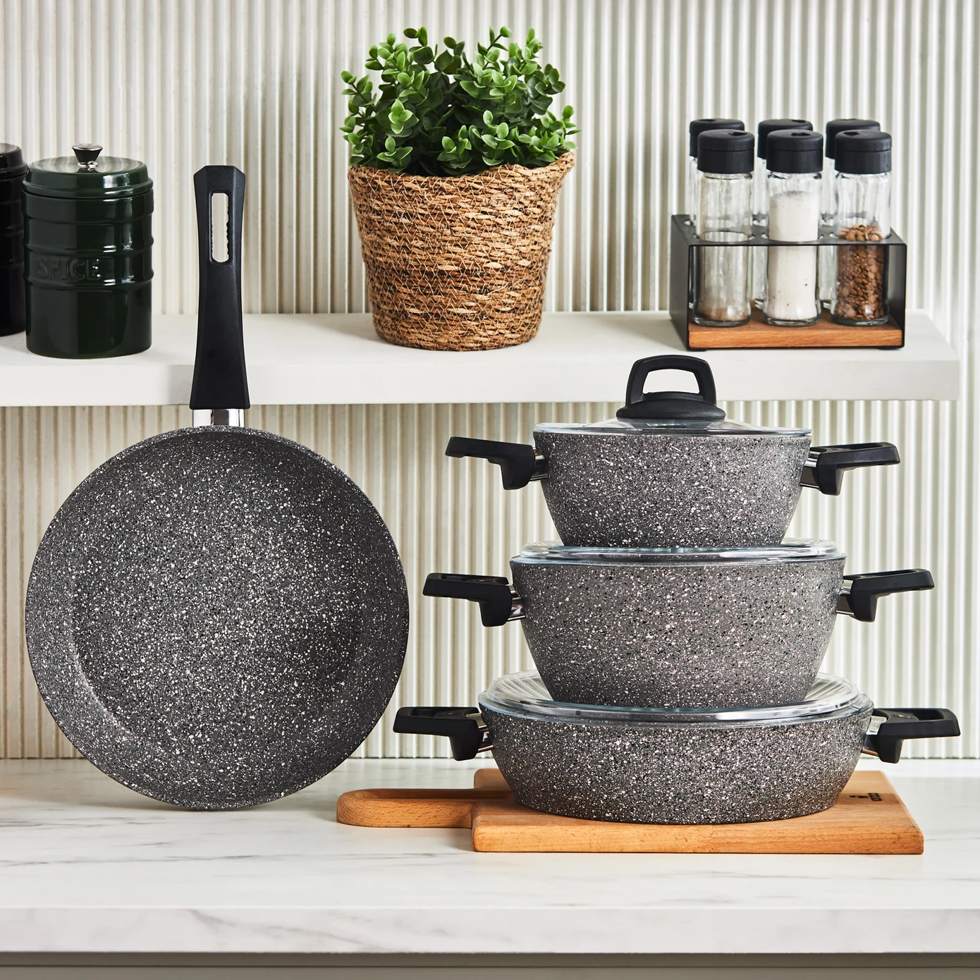 [153.03.08.0352] KARACA GRIS BIOGRANITE 7 PIECES SET