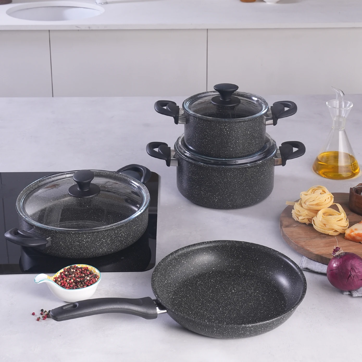 [153.09.01.3563] KARACA BIOGRANITE LENA 7 PIECE COOKWARE SET