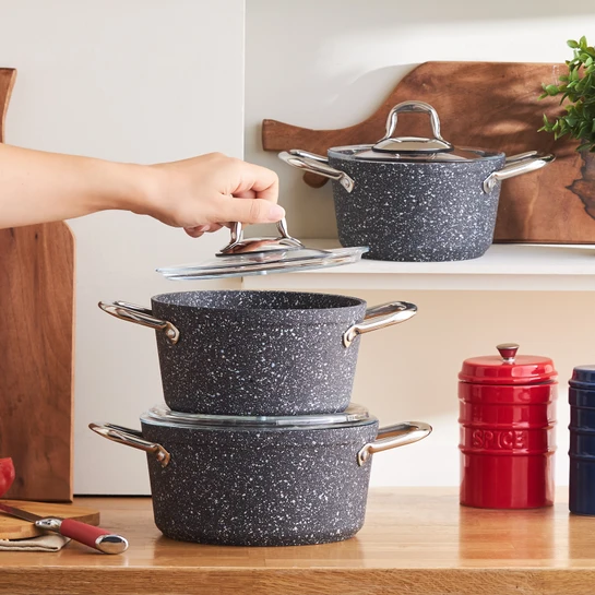 [153.09.01.1642] KARACA BIOGRANITE NAVY STONE 6 PIECE MIDI COOKWARE SET