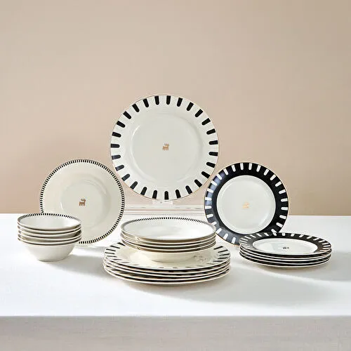 [153.09.01.4400] KARACA NEW ROMANTIC BLACK THIN STRIPED BOAT PLATE 36CM