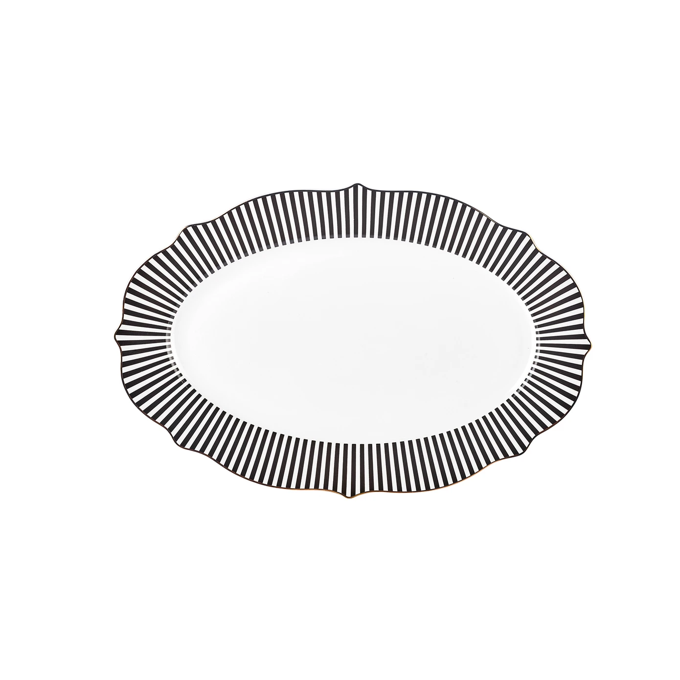 [153.09.01.4400] KARACA NEW ROMANTIC BLACK THIN STRIPED BOAT PLATE 36CM