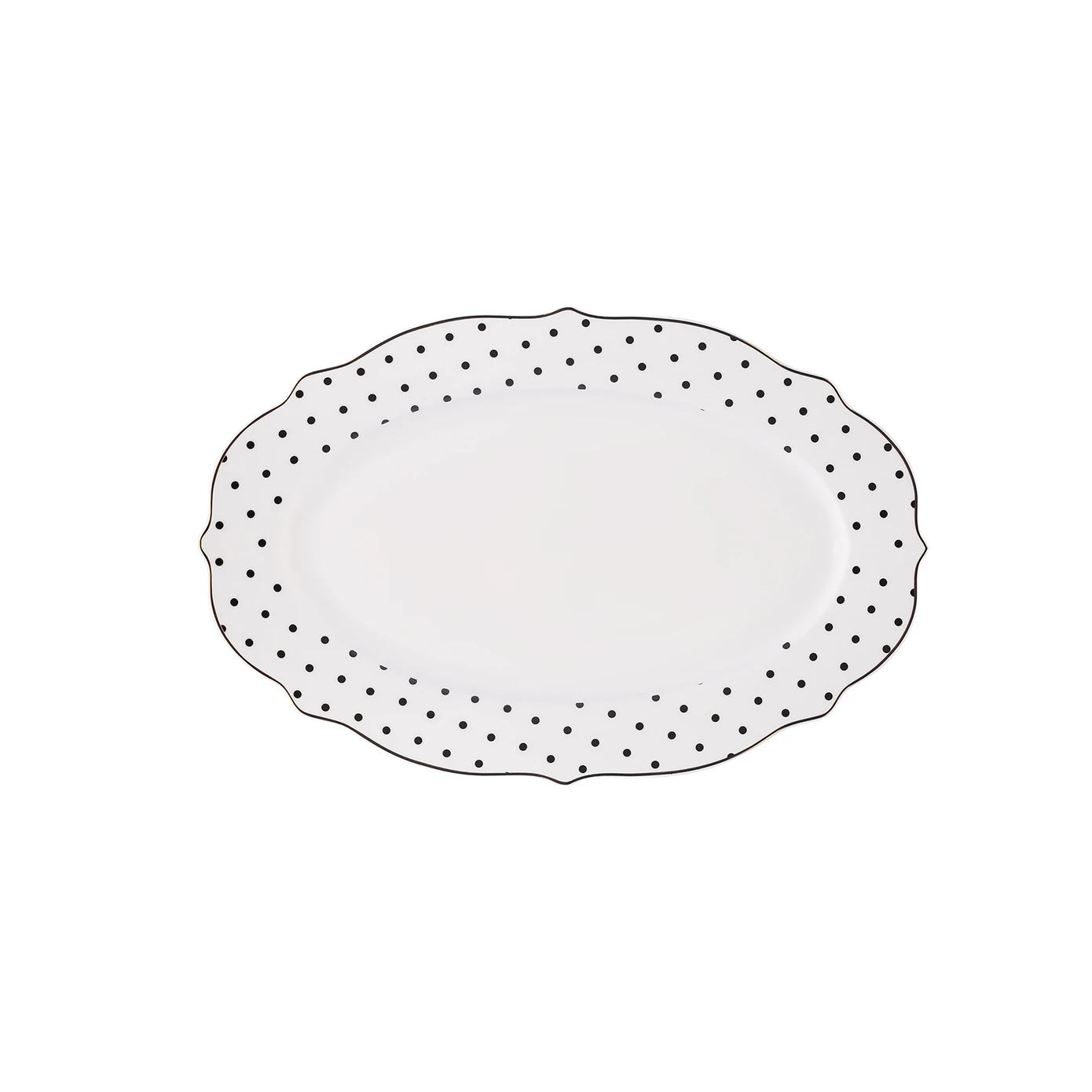 [153.09.01.4398] KARACA NEW ROMANTIC BLACK POOLKA BOAT PLATE 30CM